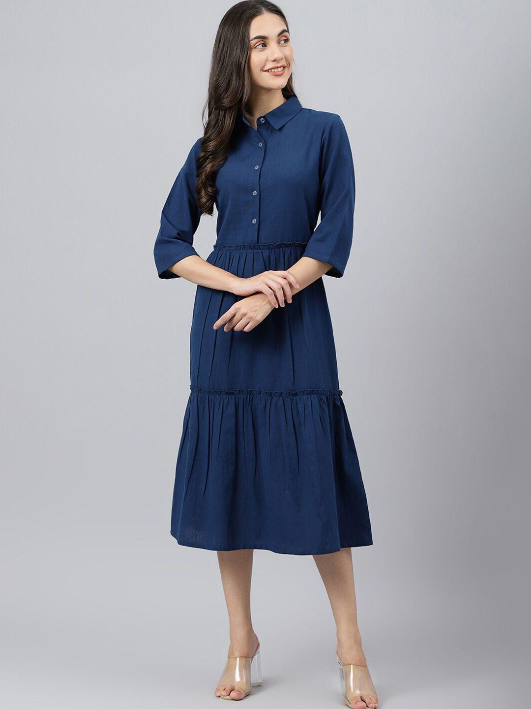 deebaco navy blue shirt collared  midi dress