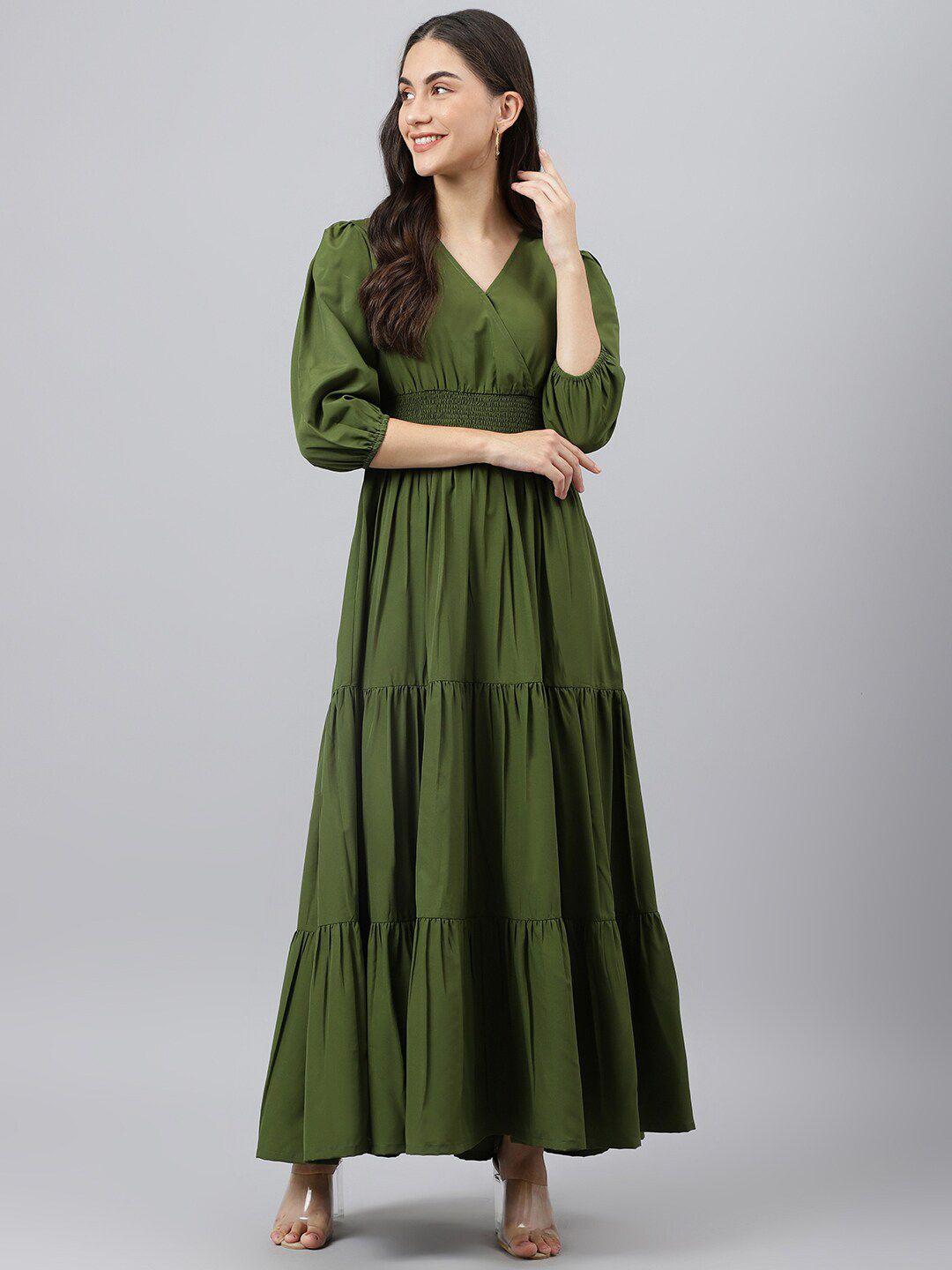 deebaco olive green tiered wrap style maxi dress