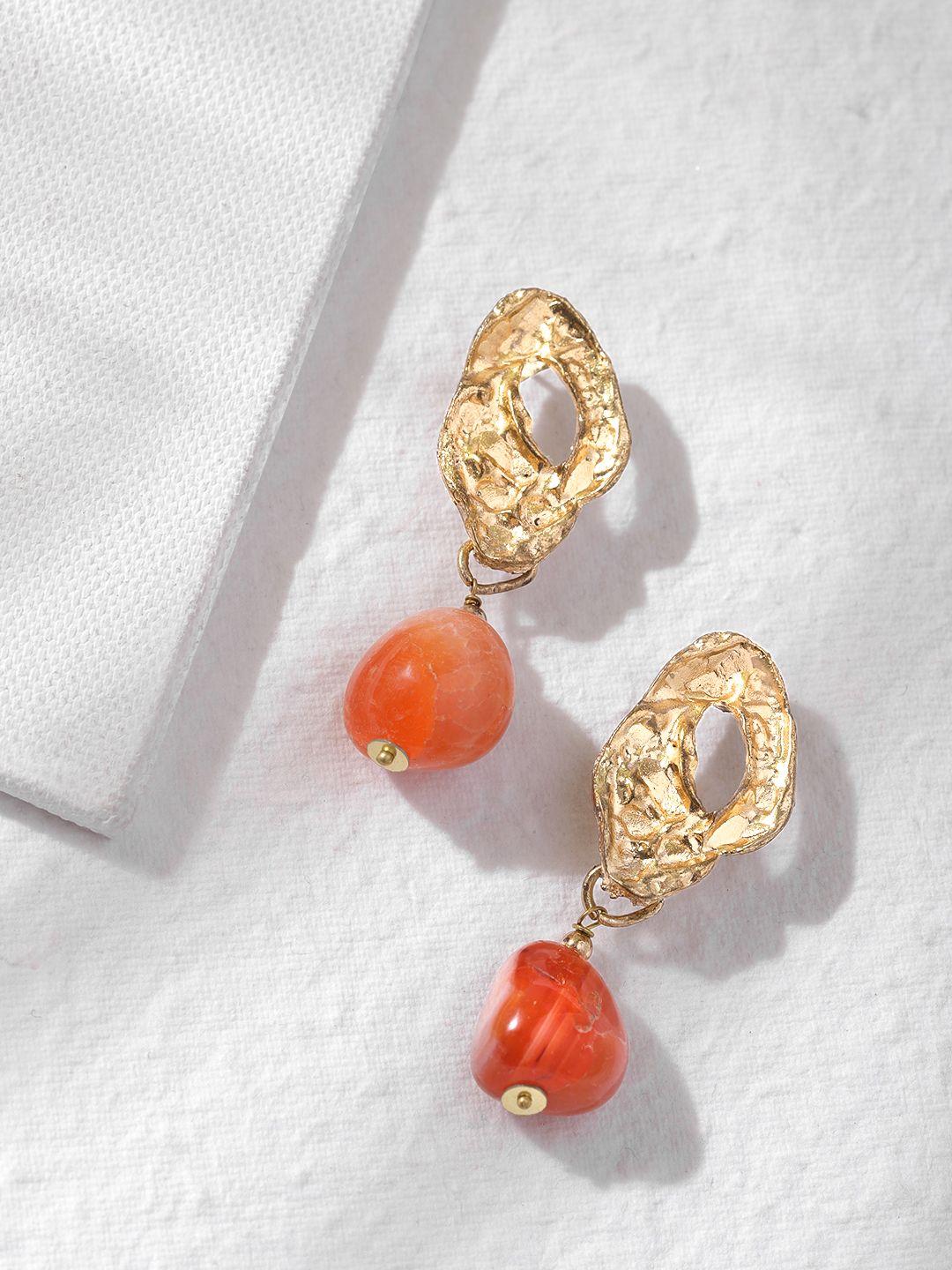 deebaco peach-coloured & rose gold contemporary drop earrings