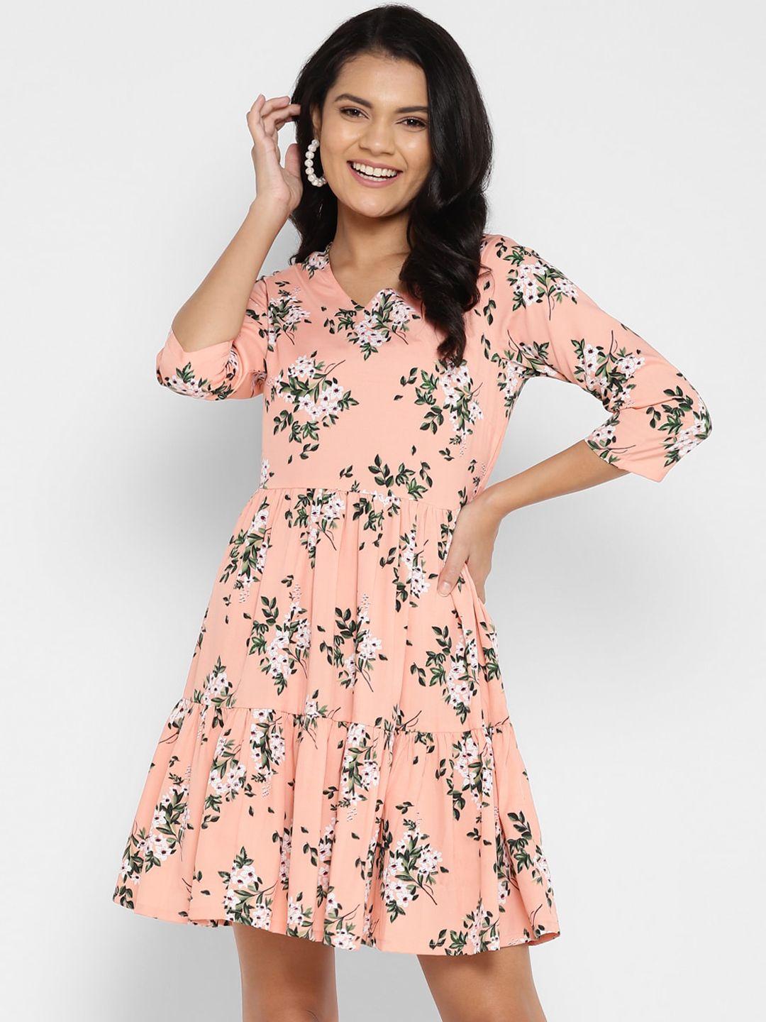 deebaco peach-coloured floral flared dress