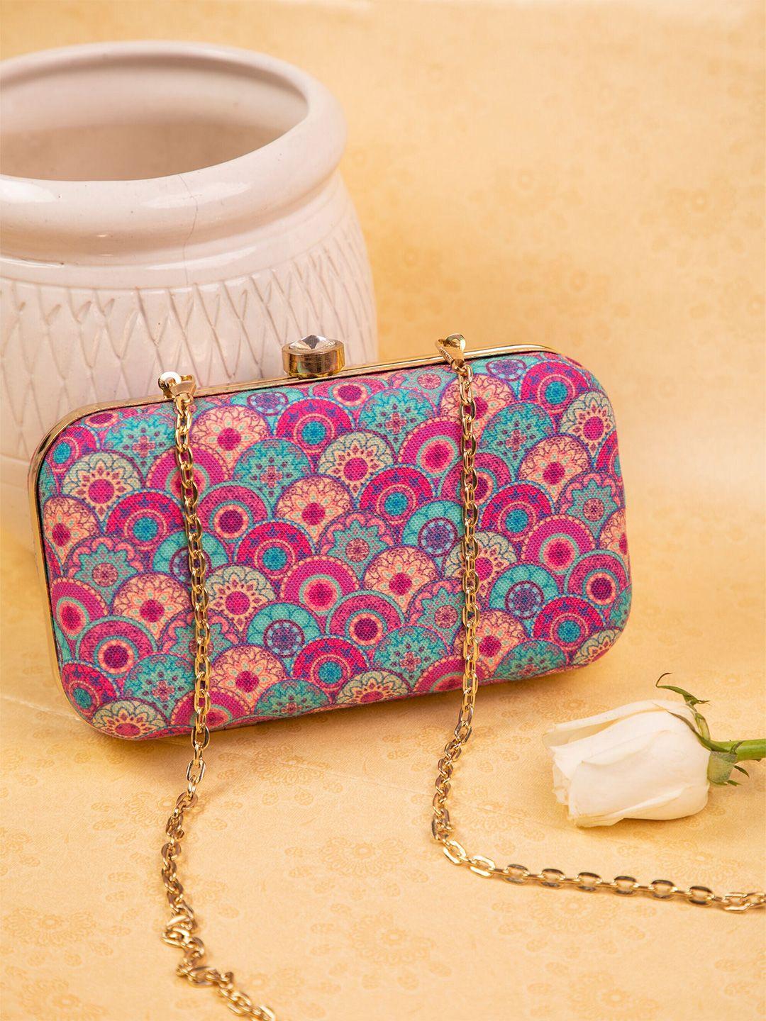 deebaco pink & blue printed box clutch