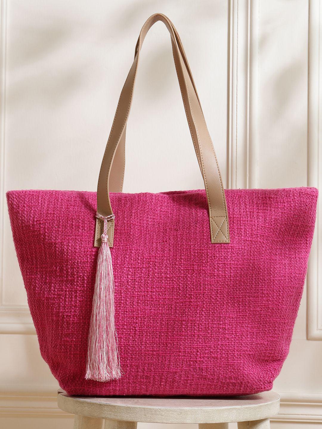 deebaco pink & off white jacquard oversized shopper tote bag