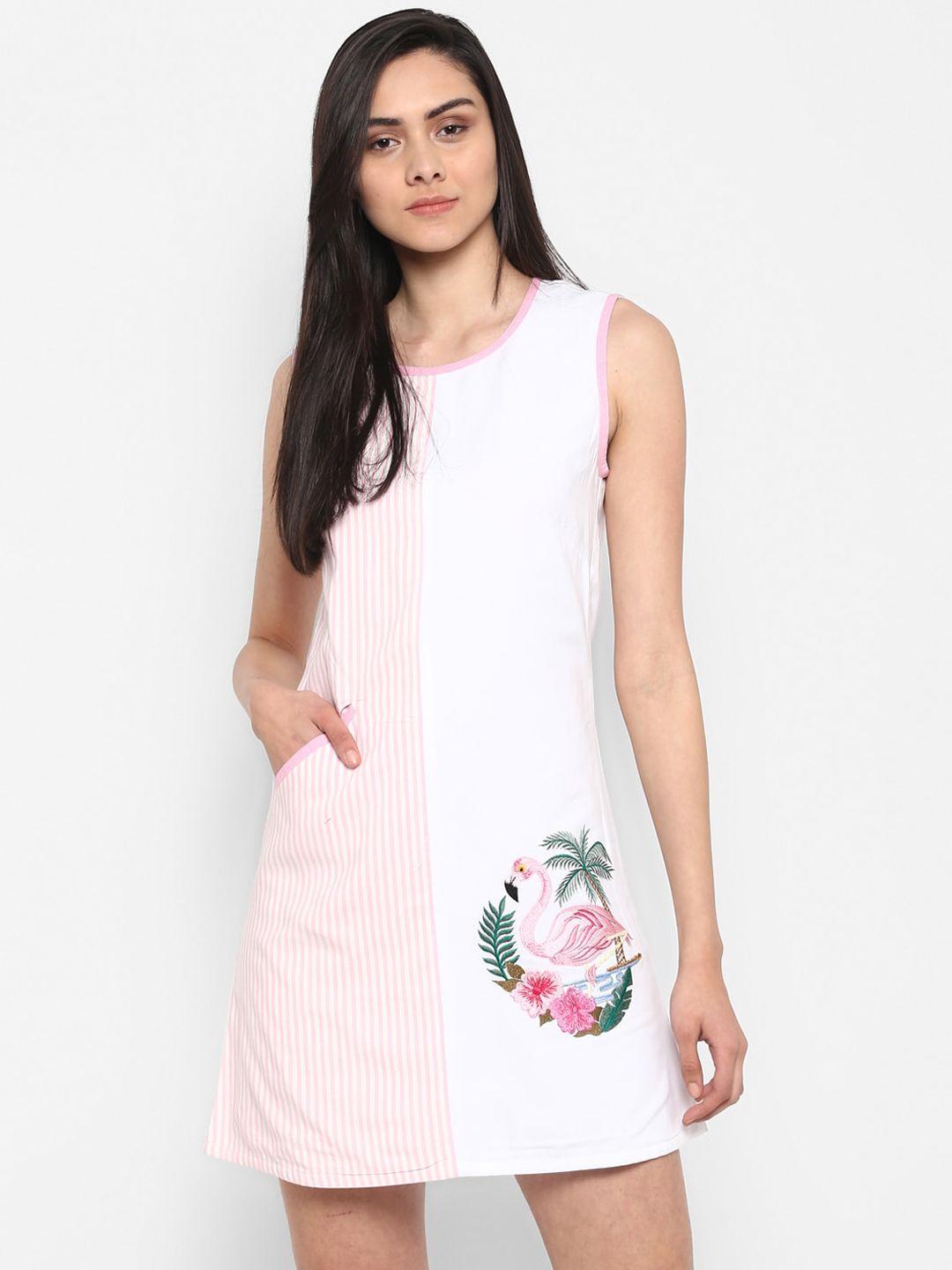 deebaco pink & white colourblocked a-line dress