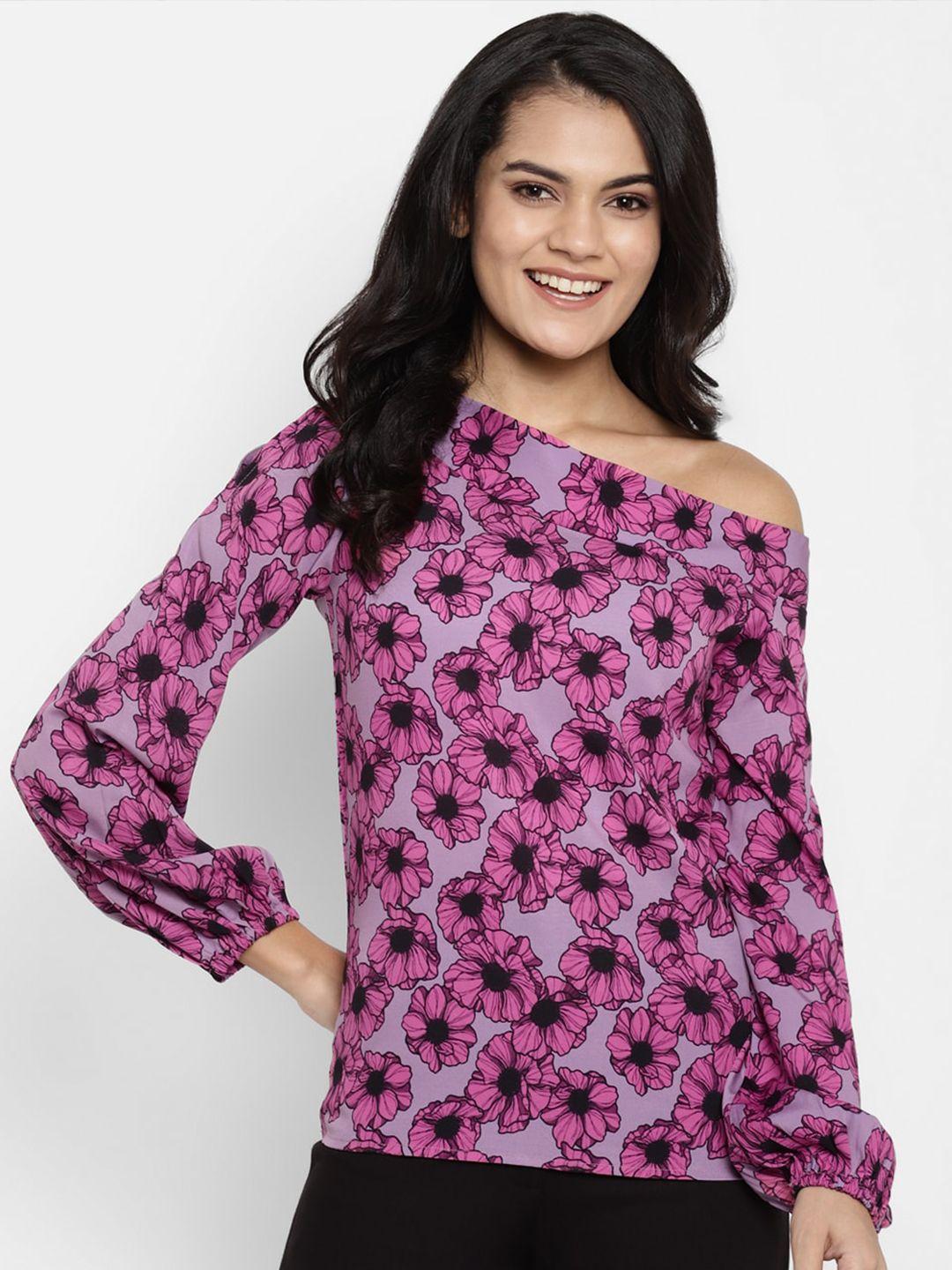 deebaco pink floral print one shoulder crepe top