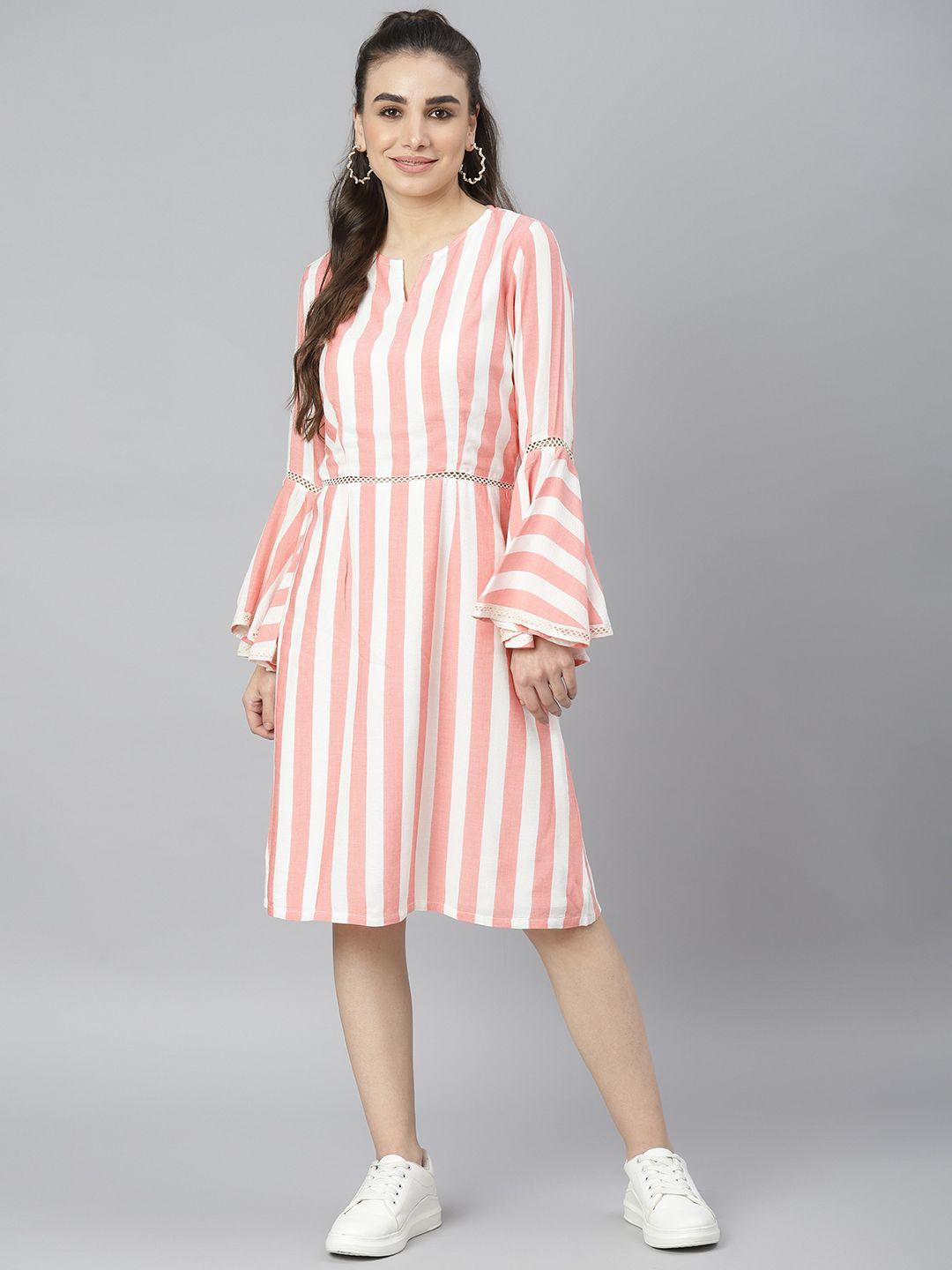 deebaco pink striped bell sleeved a-line dress
