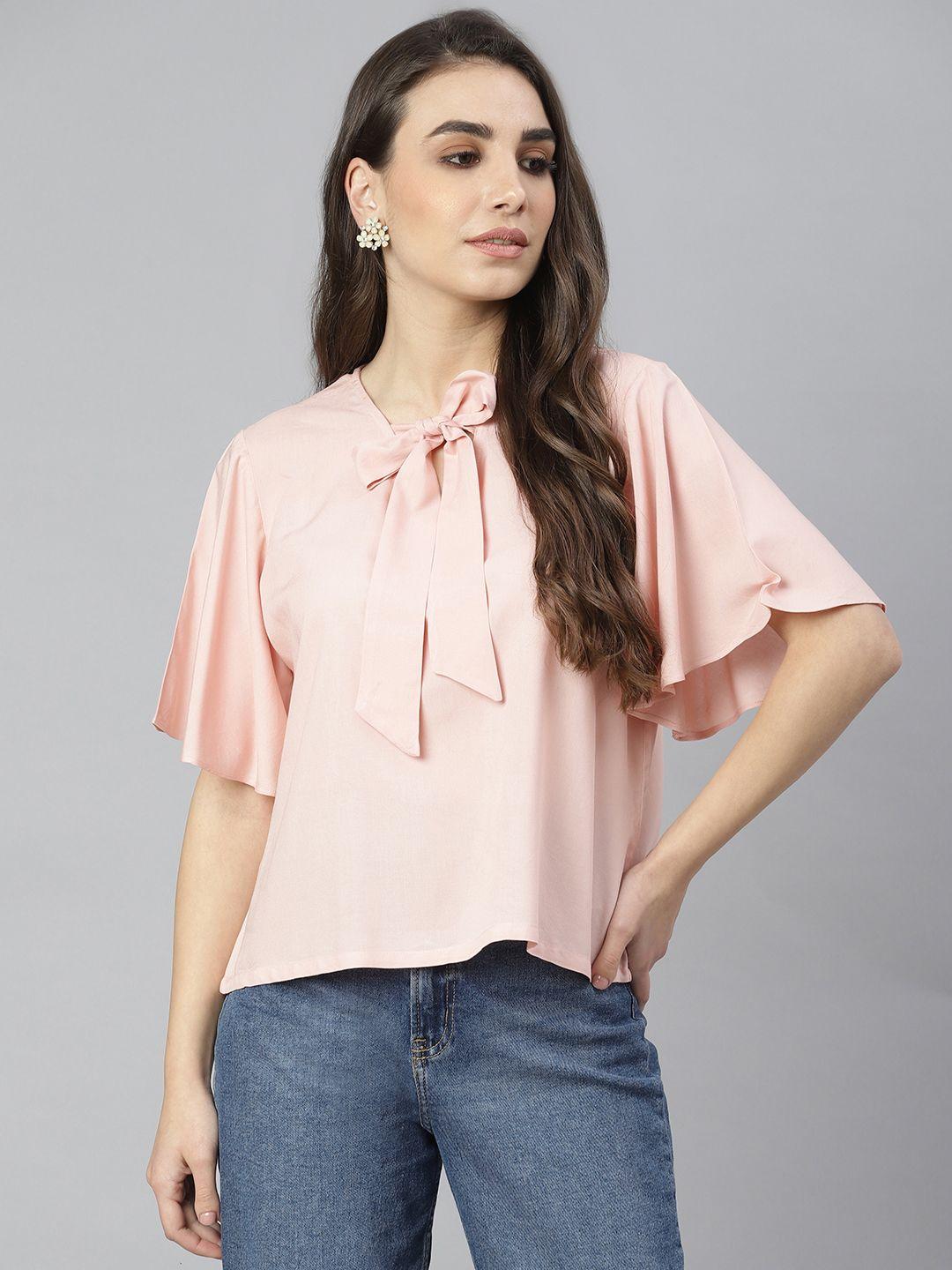 deebaco pink tie-up neck regular top