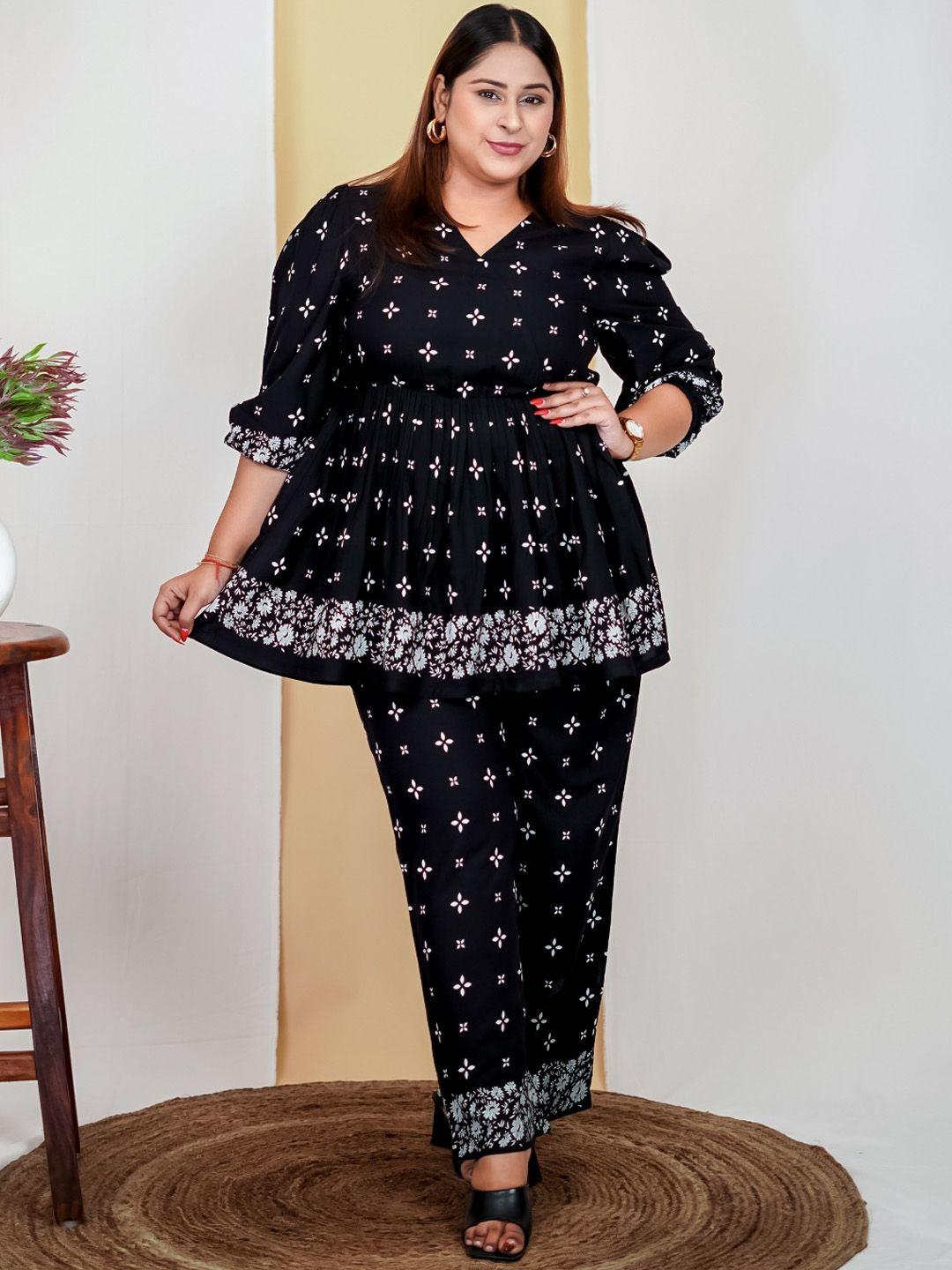 deebaco plus size floral print v-neck co-ord set