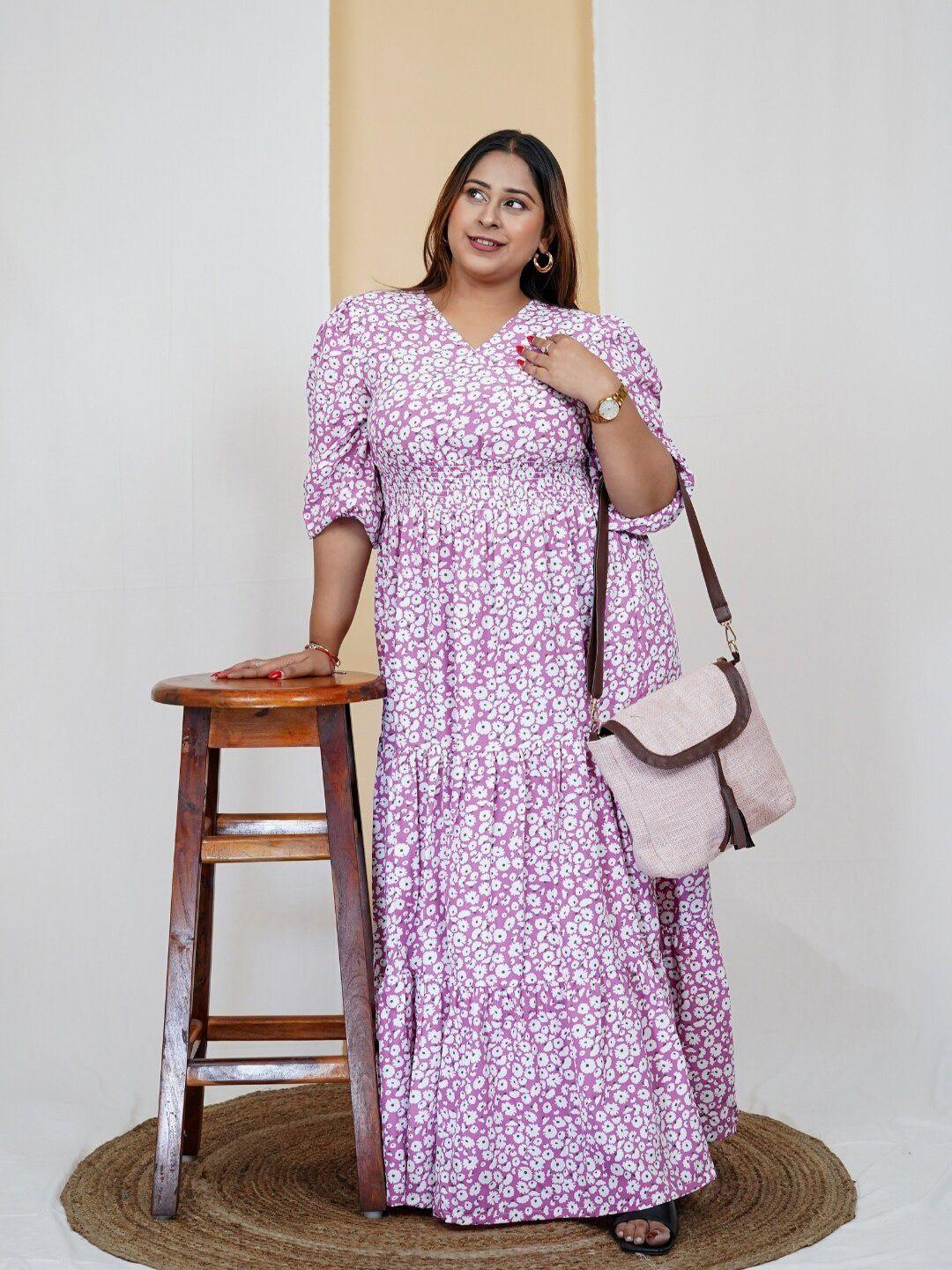 deebaco plus size floral printed smocked tiered maxi dress