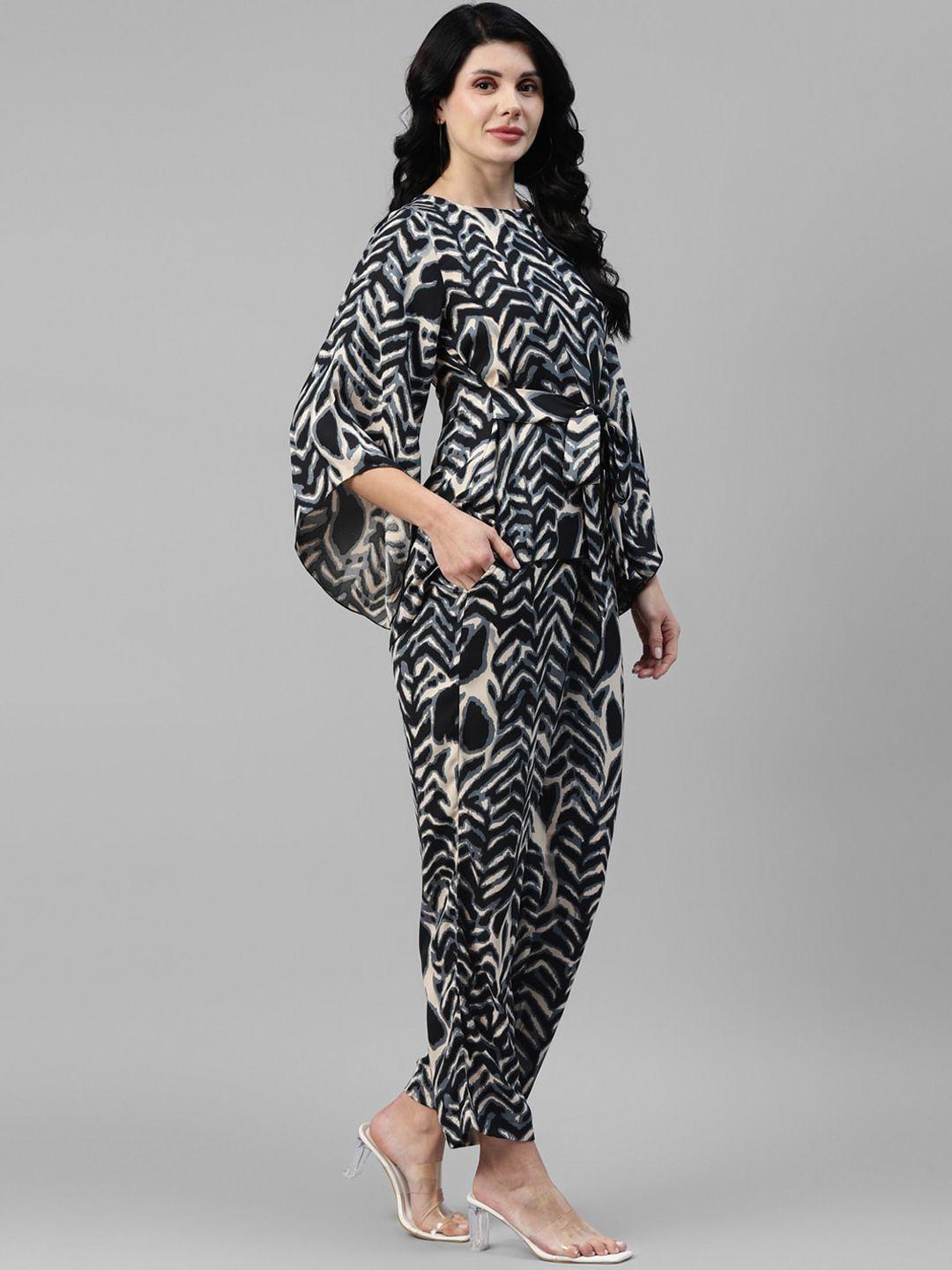 deebaco printed belted top with trousers co-ords