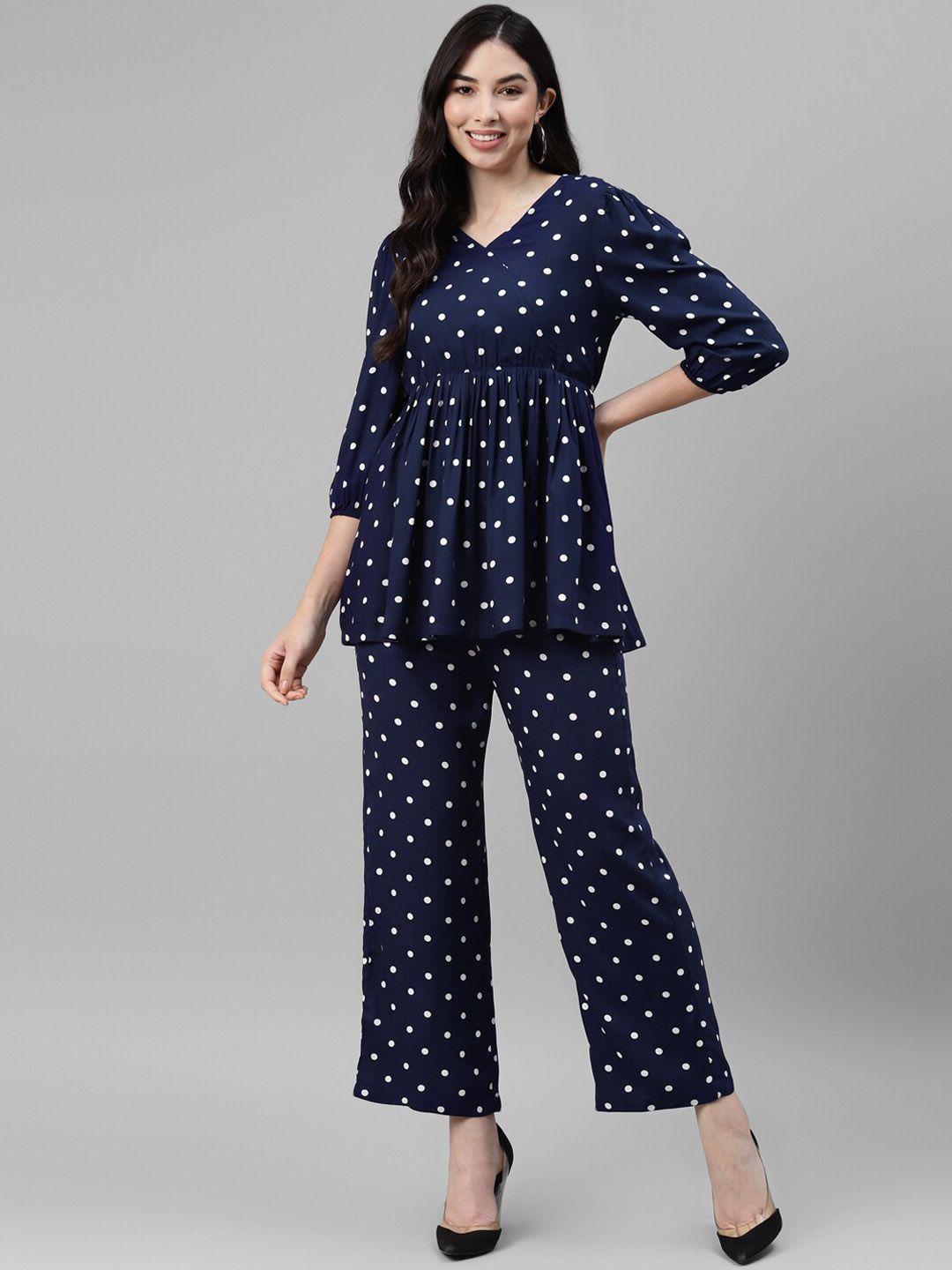 deebaco printed polka dots tunic top & trouser co-ords