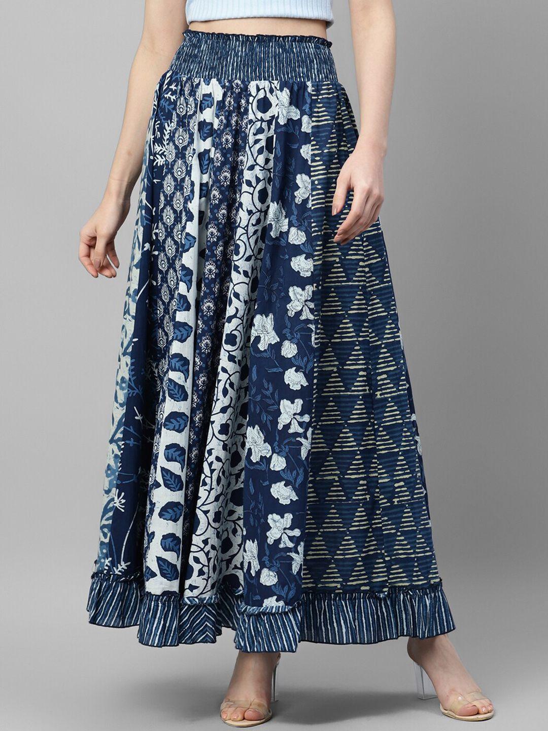 deebaco printed pure cotton flared maxi skirt