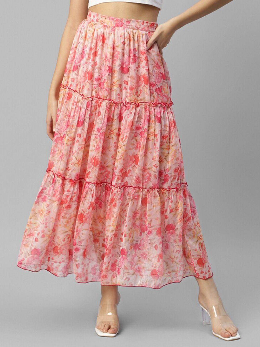 deebaco printed tiered maxi skirt