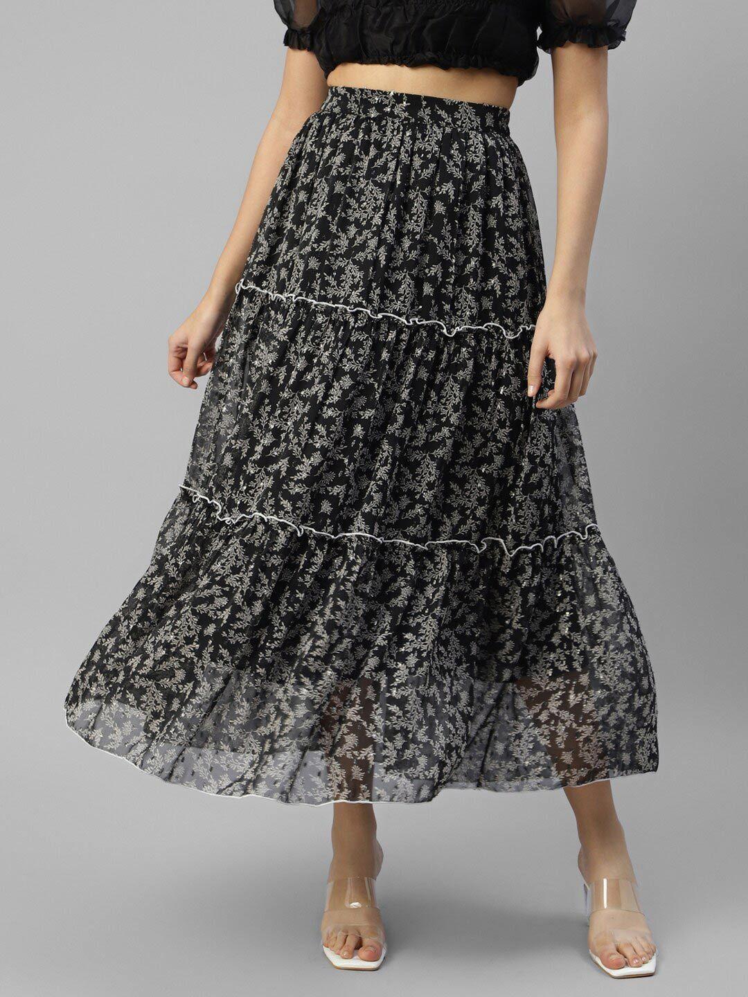 deebaco printed tiered midi skirt