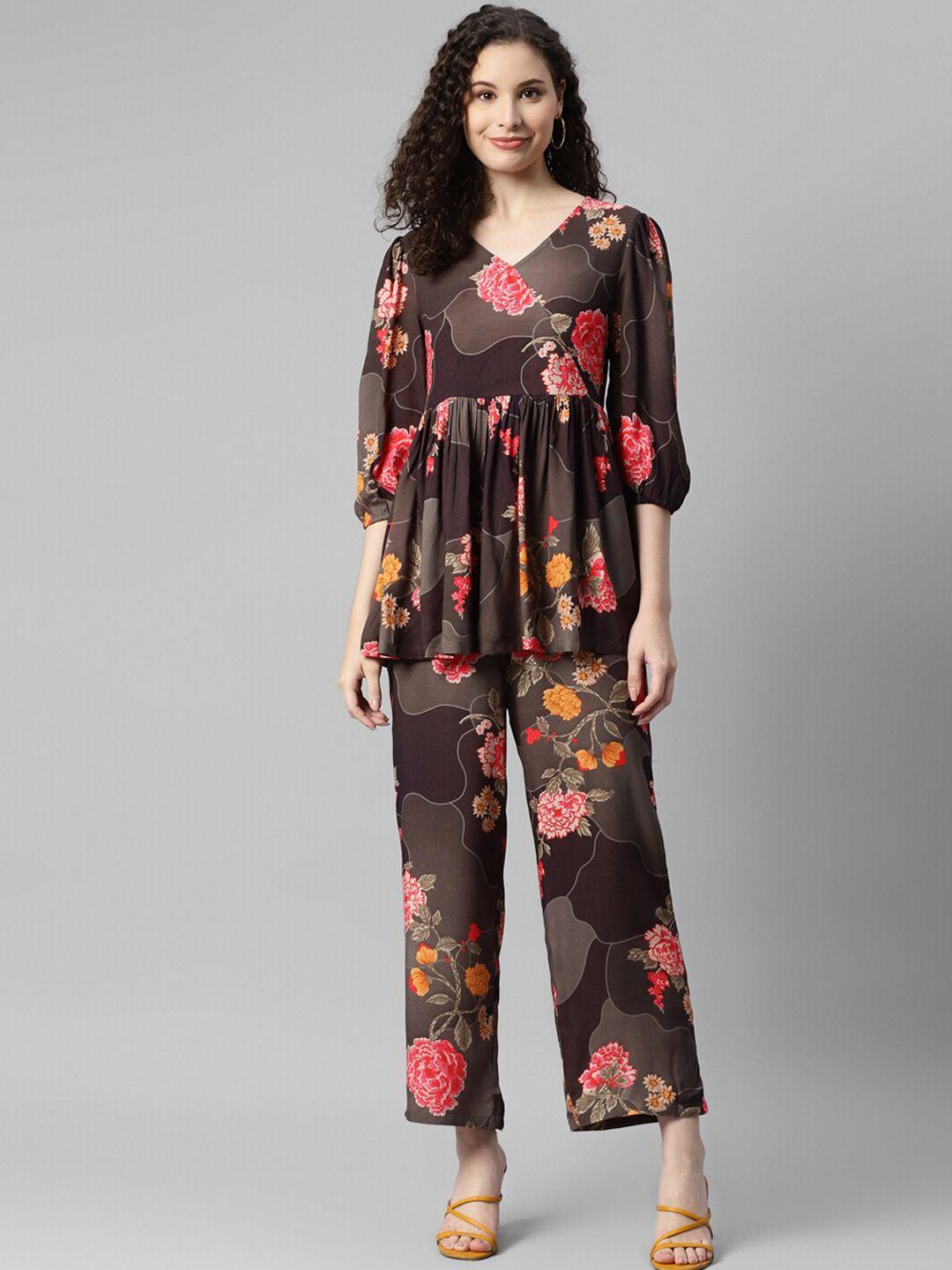 deebaco printed top with trousers co-ords