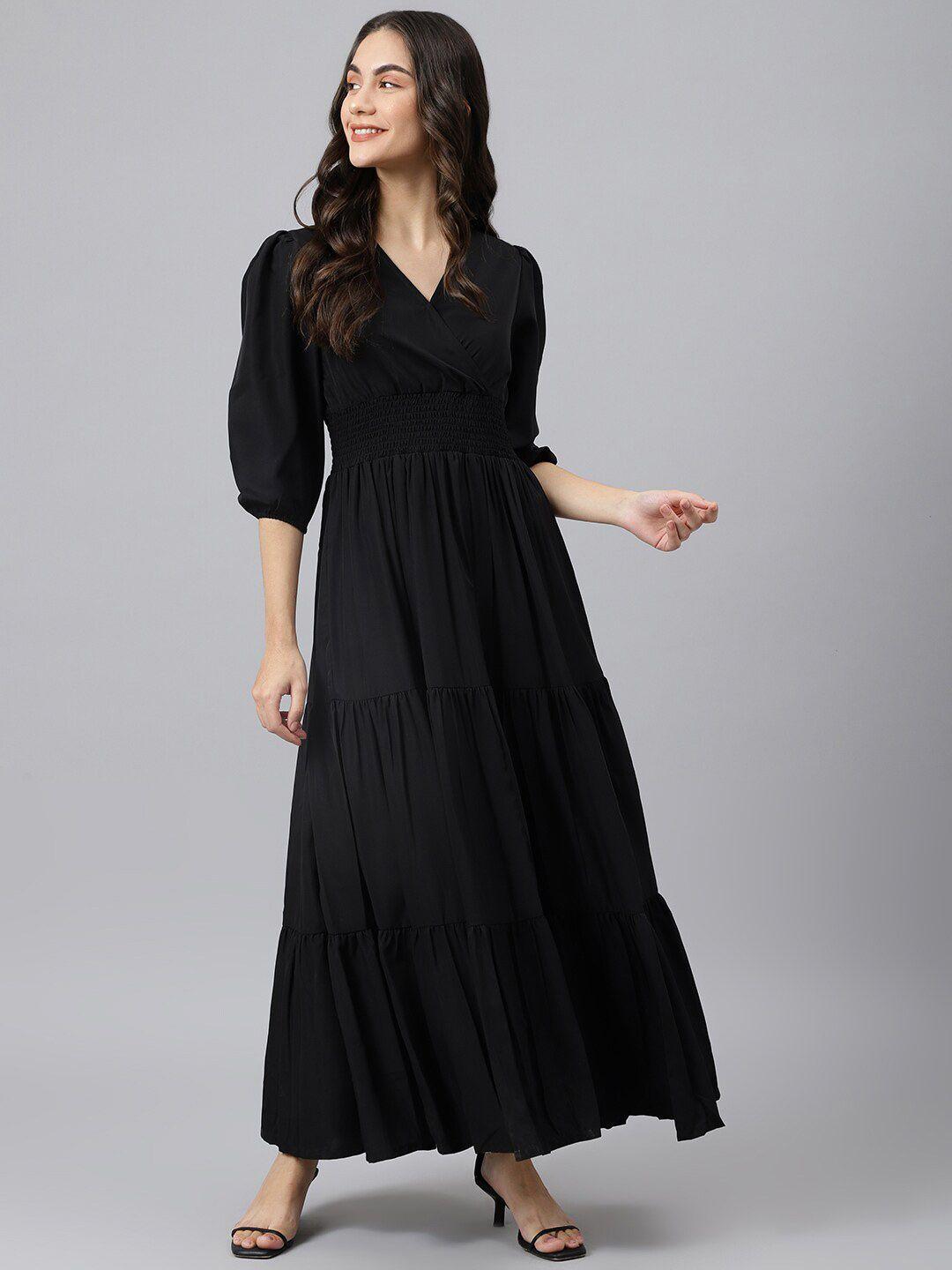 deebaco puff sleeves smocked tiered fit & flare maxi dress