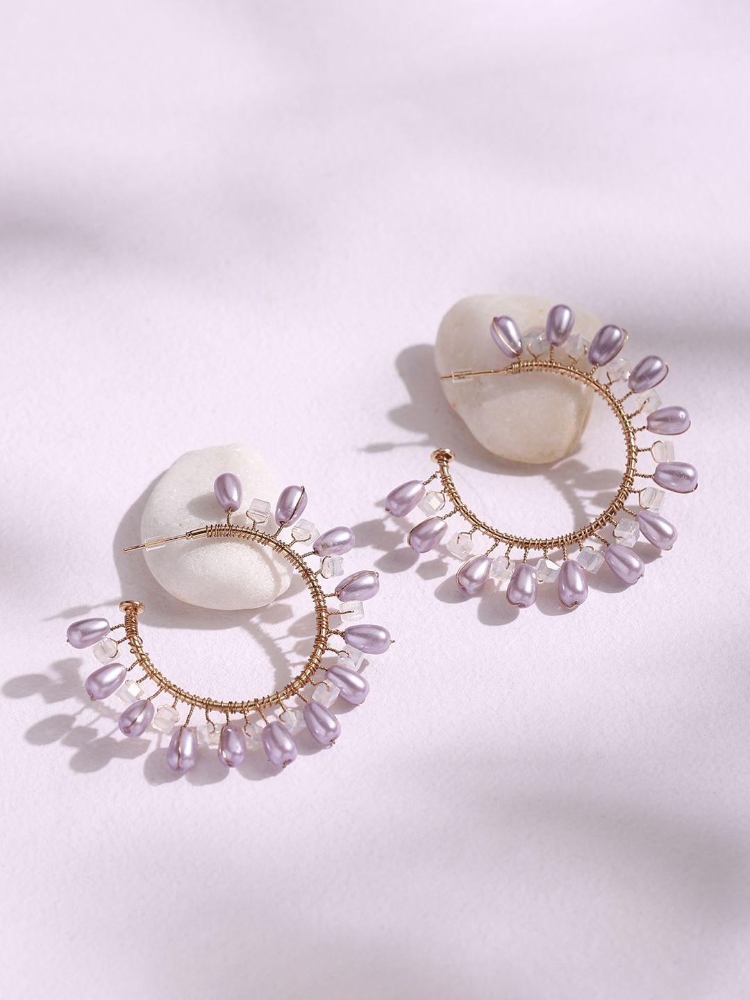 deebaco purple & white geometric hoop earrings
