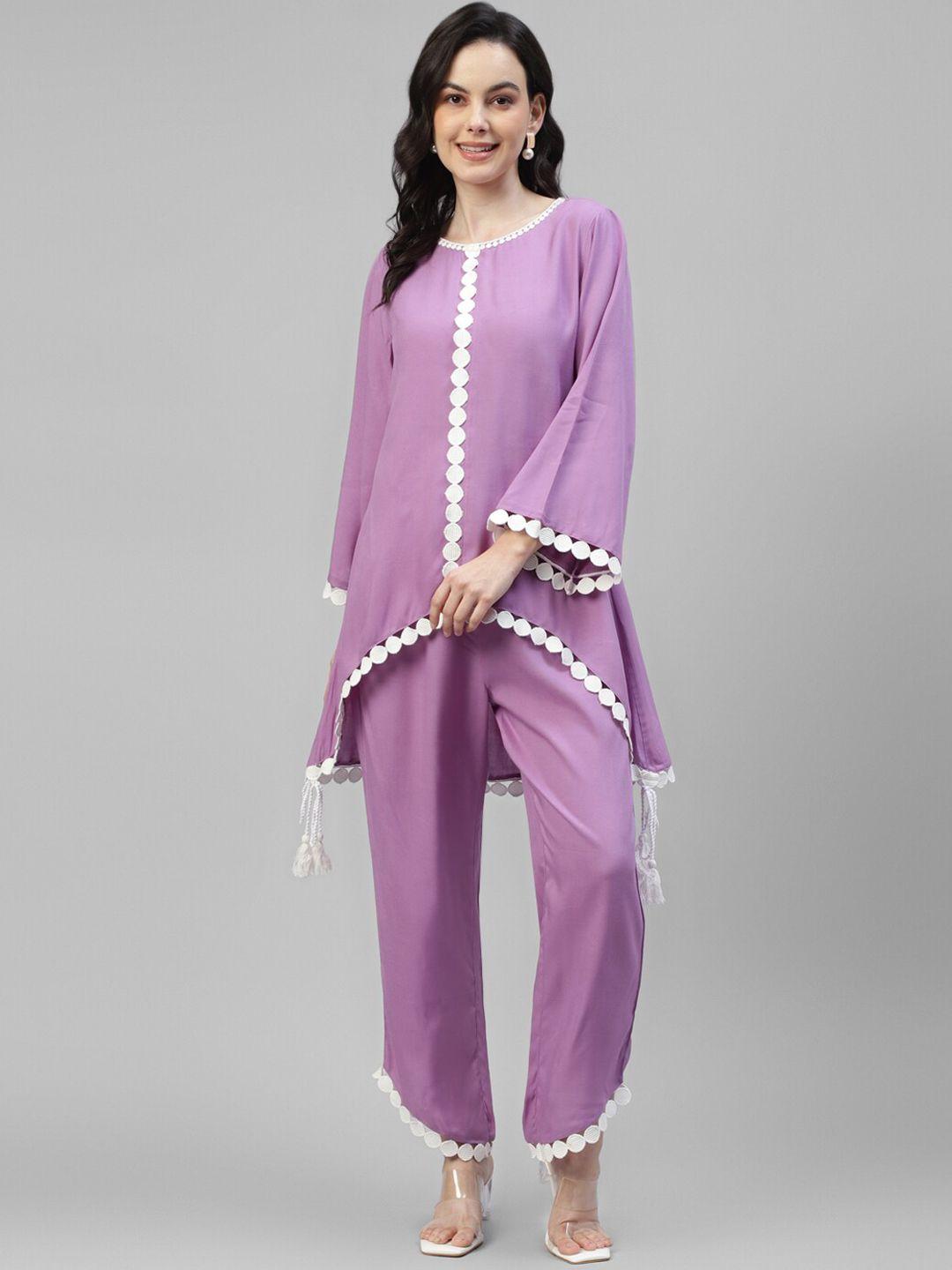 deebaco self-design round-neck tunic with trouser co-ords