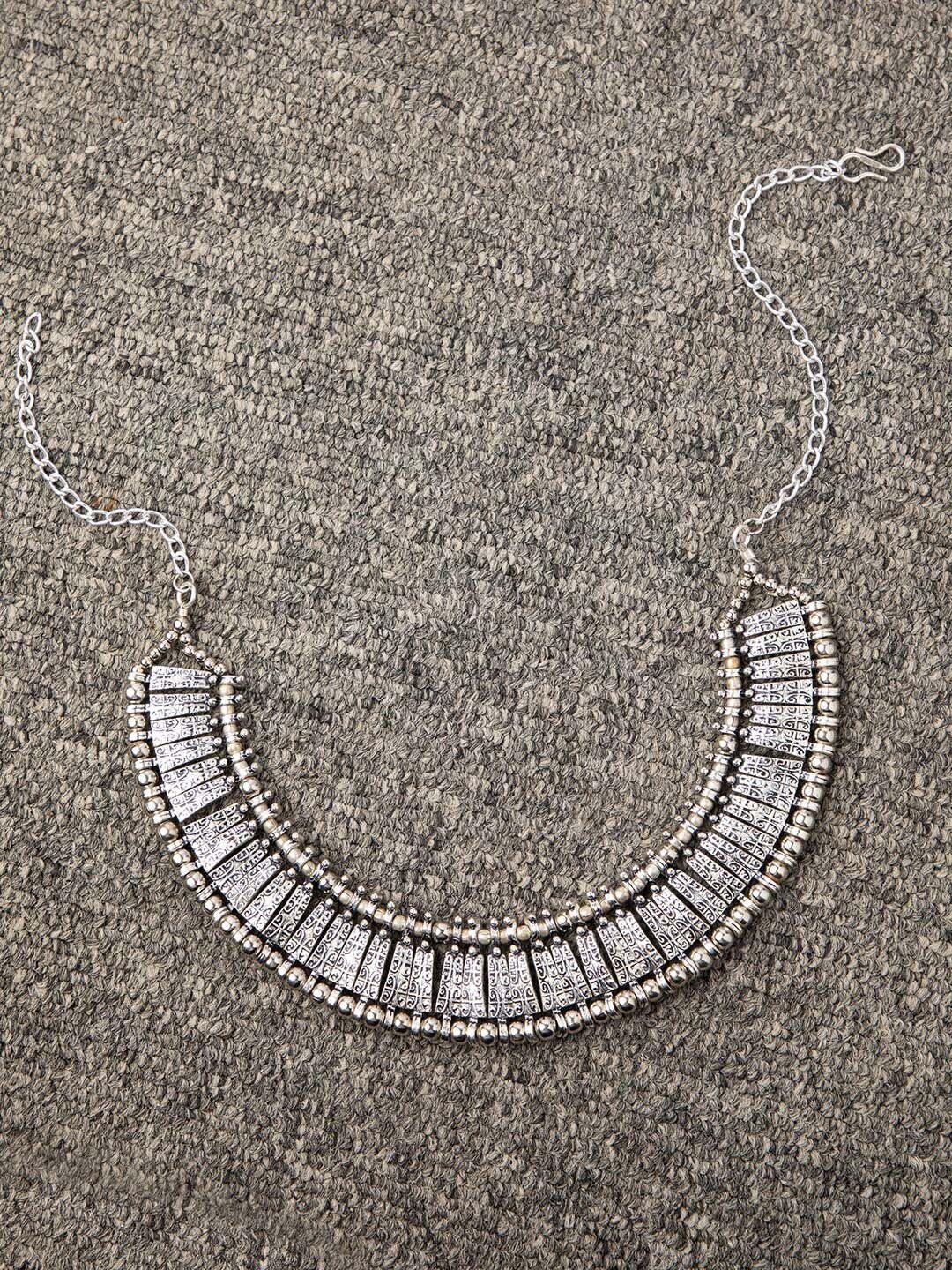 deebaco silver-toned silver silver-plated oxidised necklace