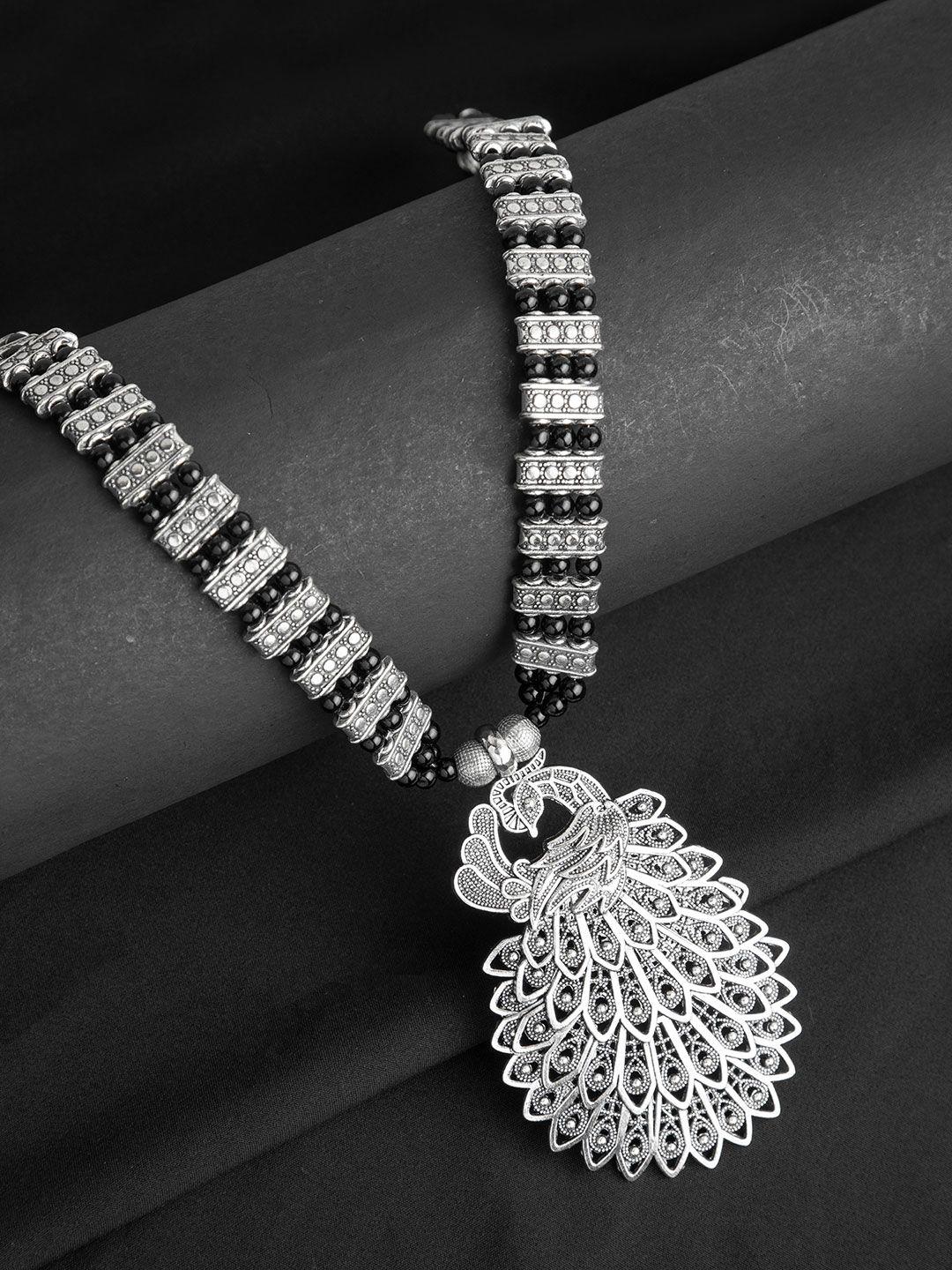 deebaco silver-toned silver silver-plated oxidised necklace