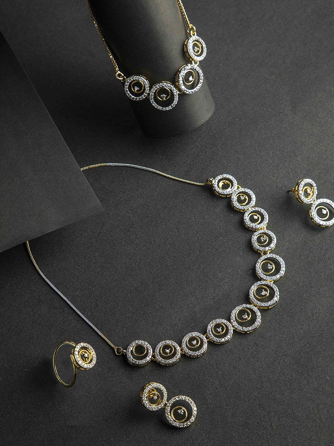 deebaco silver-toned stone-studded jewellery set