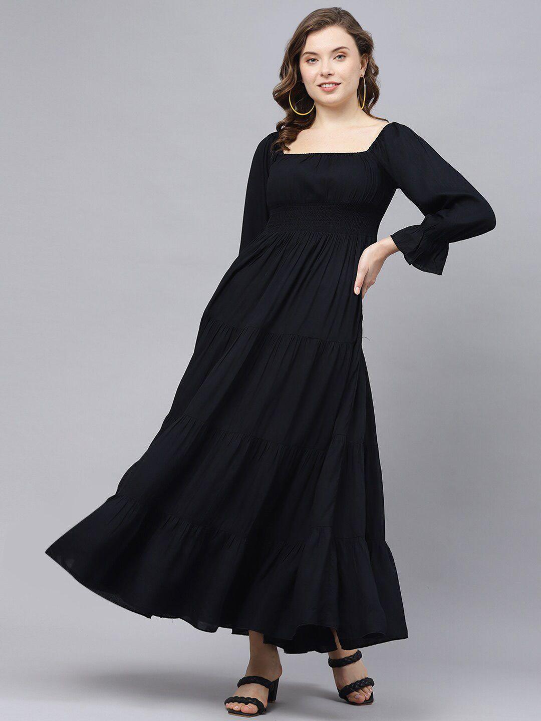 deebaco square neck puff sleeves gathered detailed maxi dress