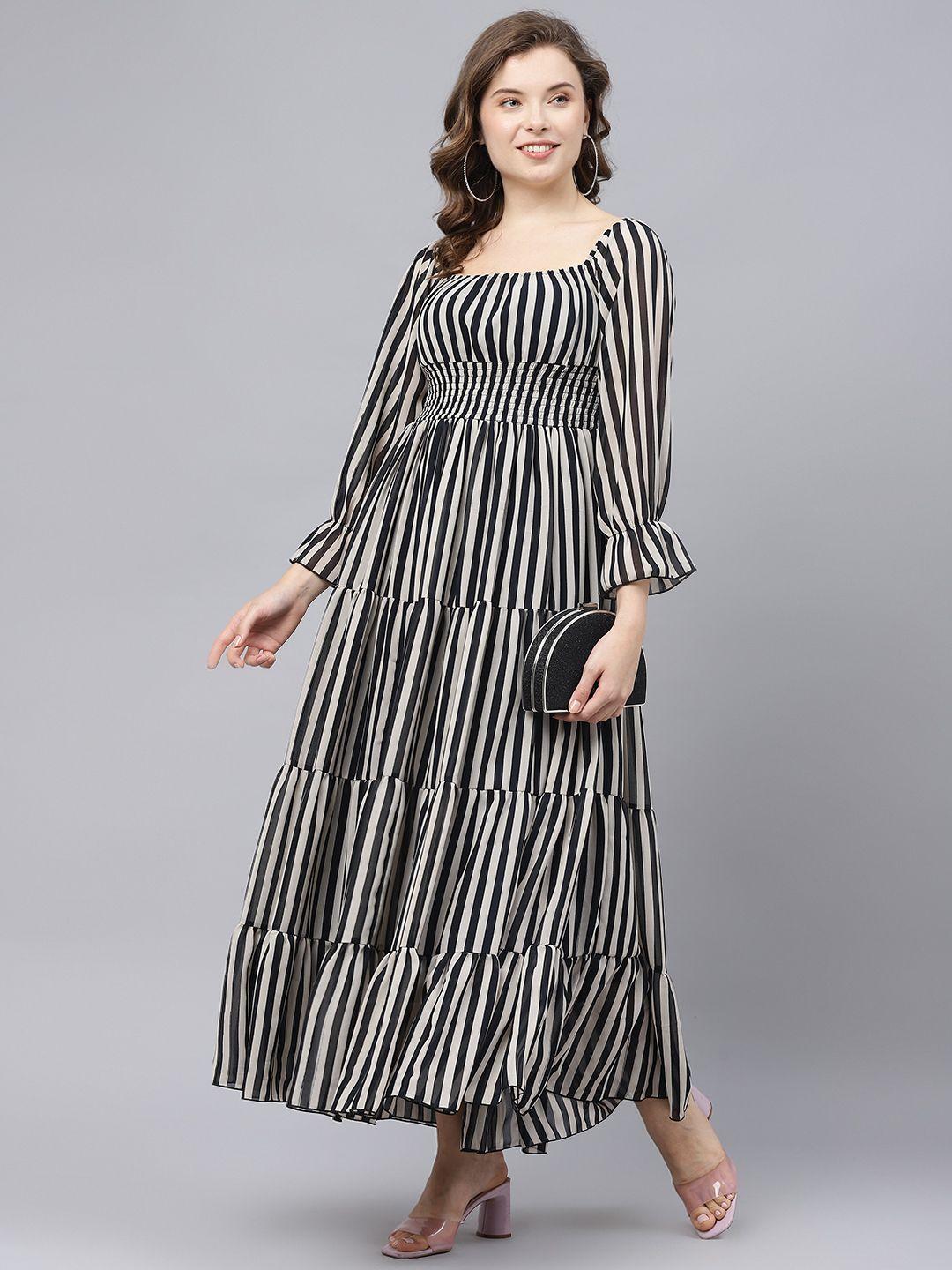 deebaco square neck striped bell sleeve casual maxi dress