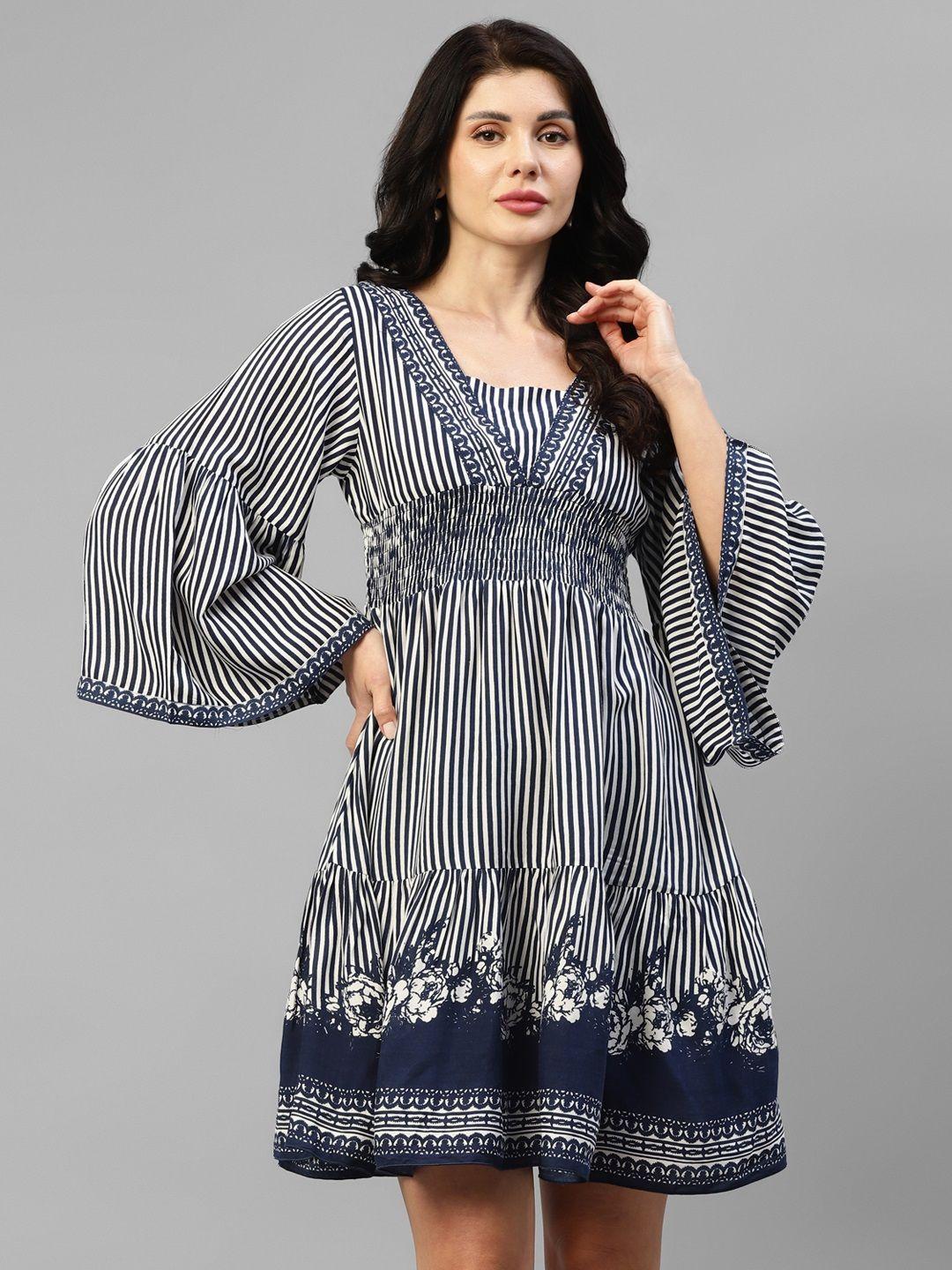 deebaco striped flared sleeve a-line dress