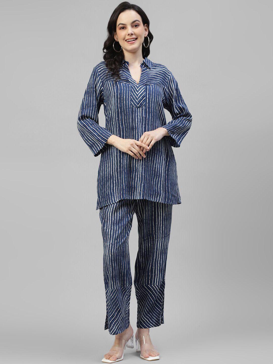 deebaco striped shirt collar neck tunic with flared trouser co-ords