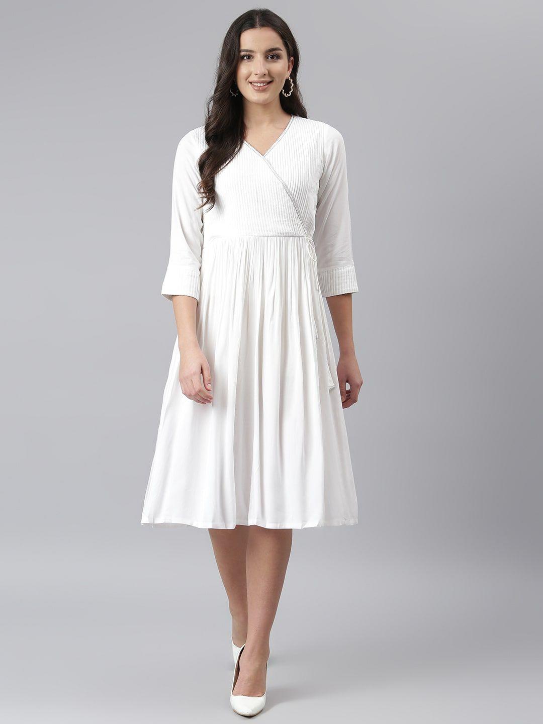 deebaco white ethnic midi dress