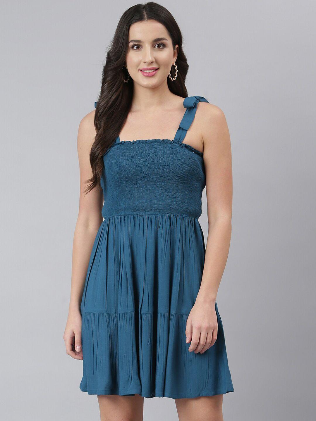 deebaco woman blue tie-up dress