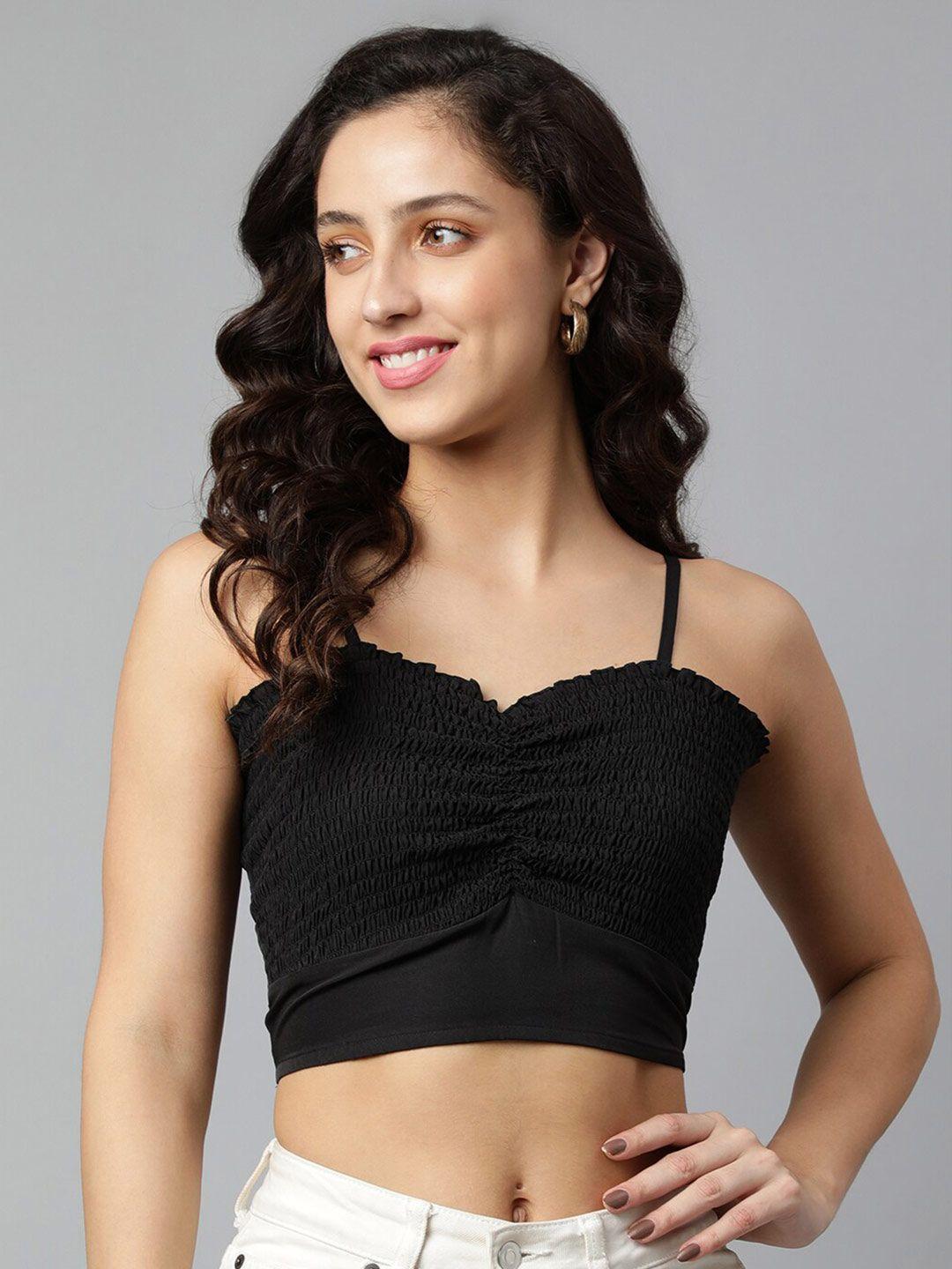 deebaco women black smocked bralette crop top