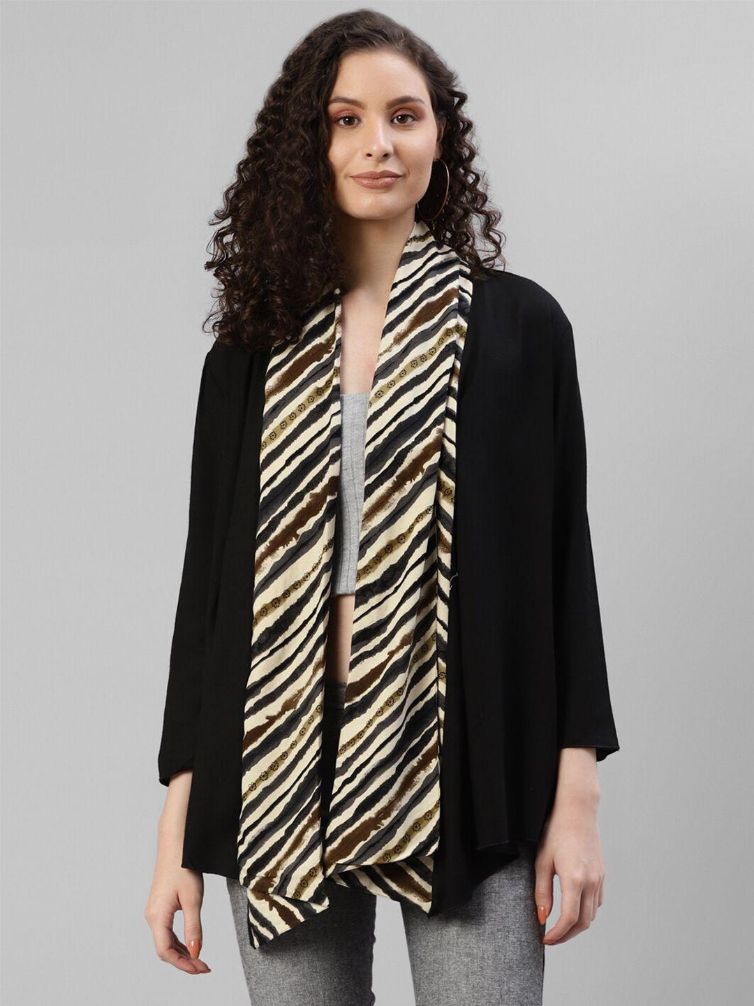 deebaco women black striped longline shrug