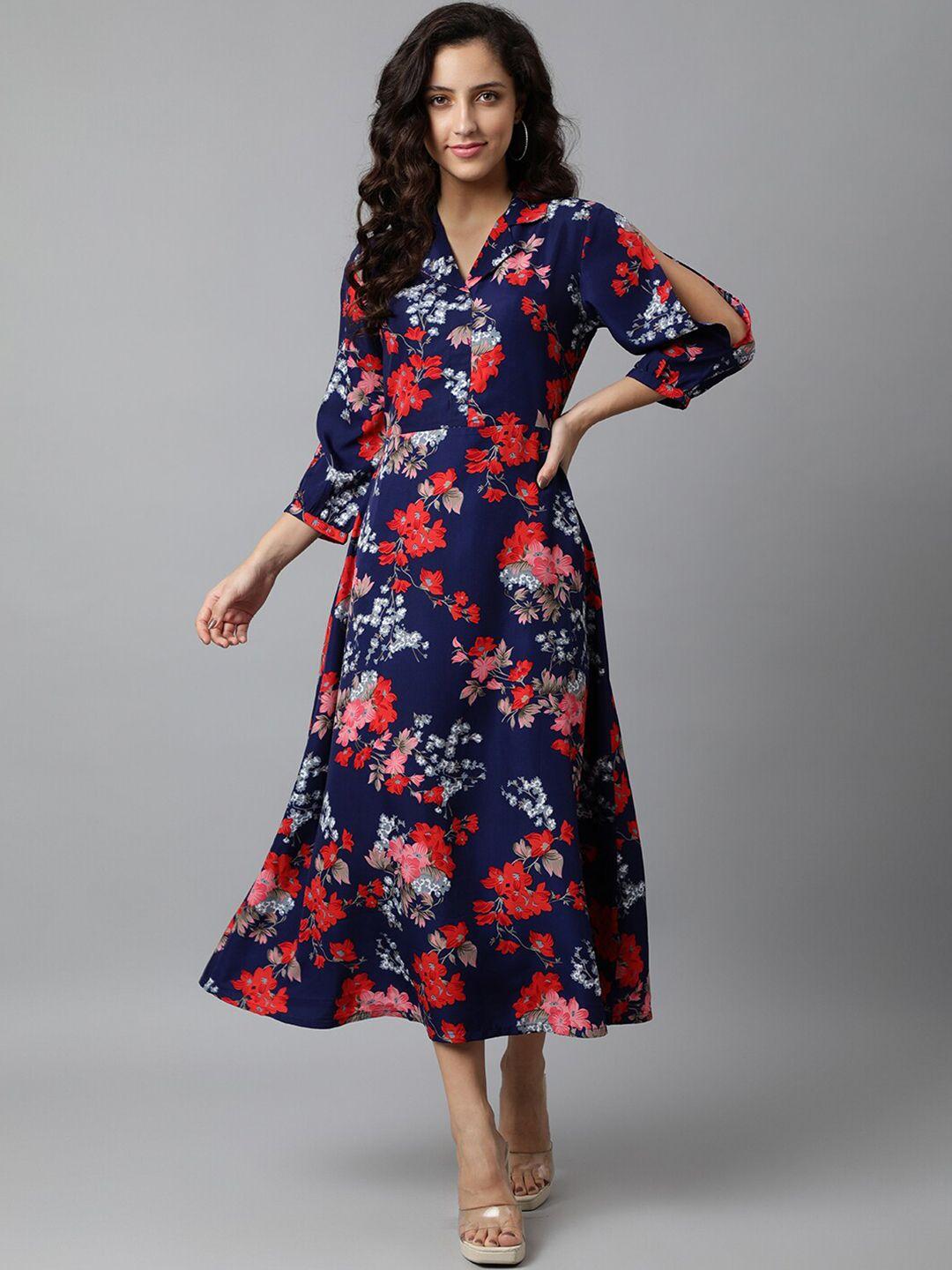 deebaco women floral printed a-line midi dress