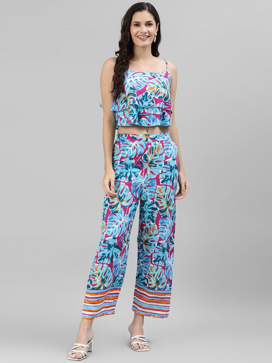 deebaco women floral printed top with trousers