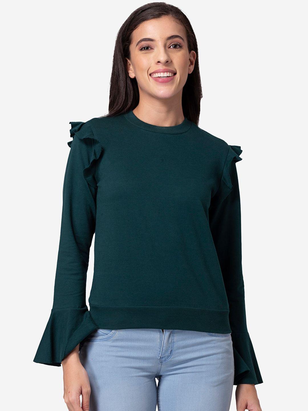 deebaco women green classic ruffled sweatshirt