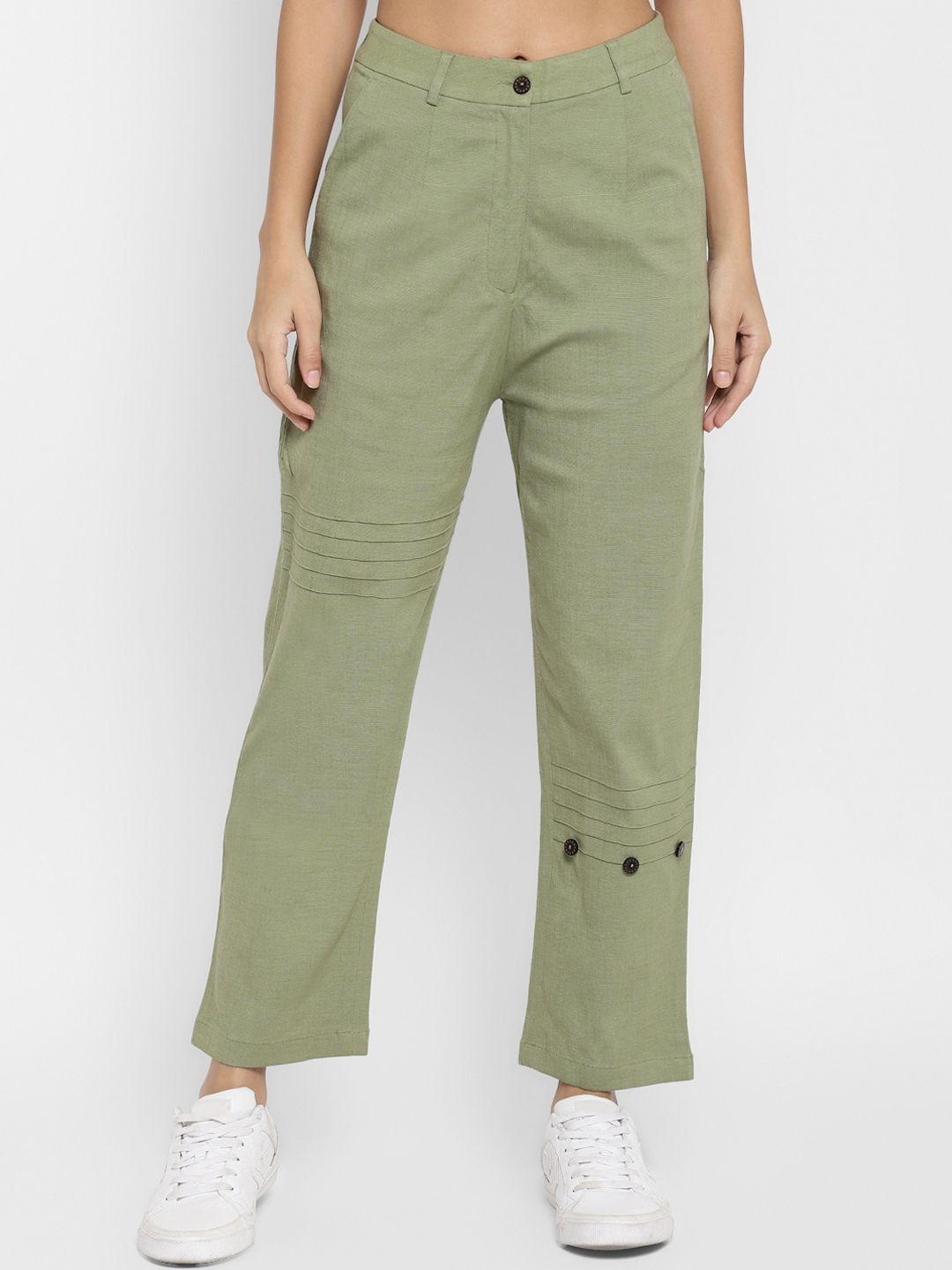 deebaco women green regular trousers