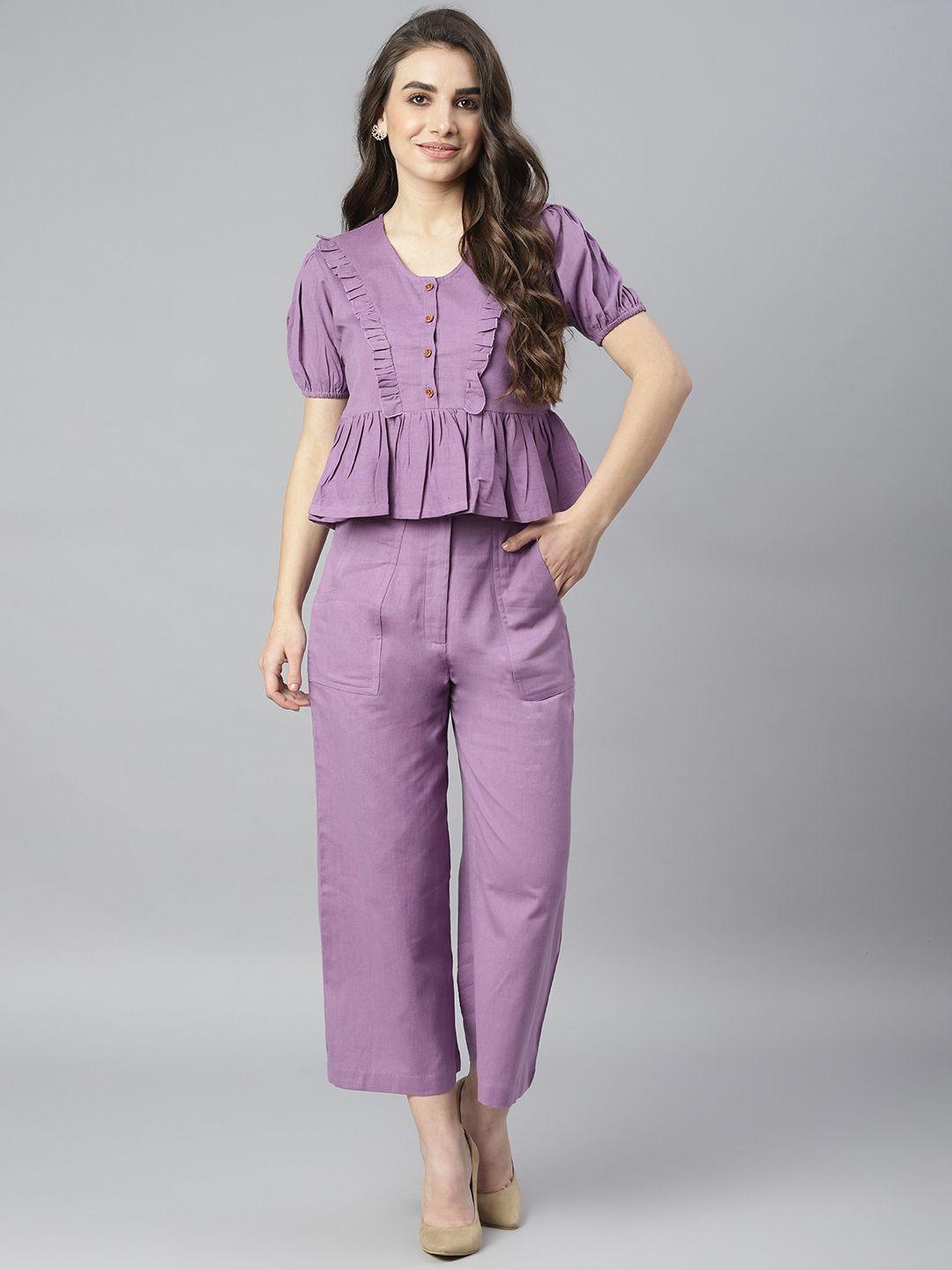 deebaco women lavender cotton top with trousers
