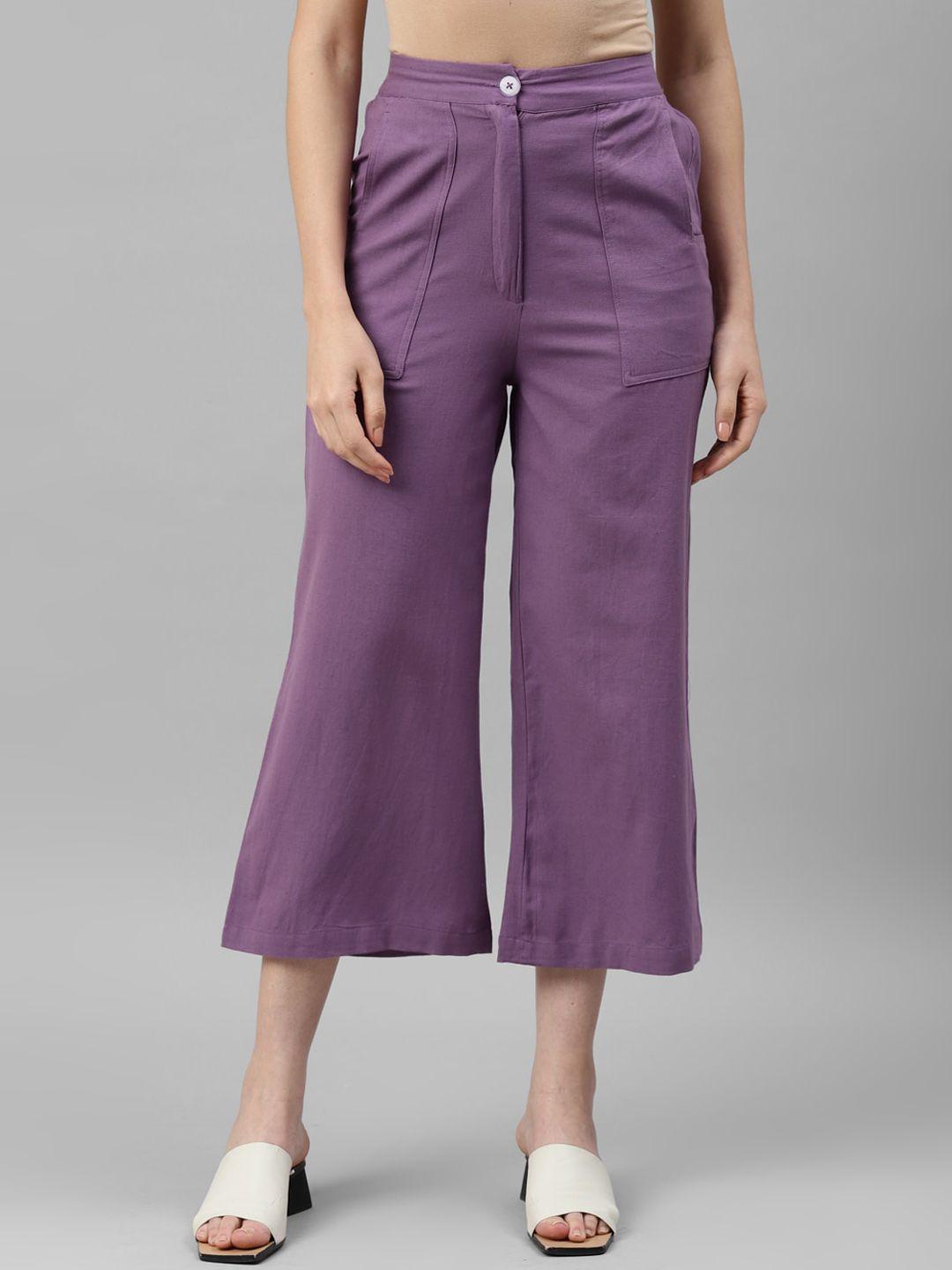 deebaco women lavender relaxed loose fit high-rise culottes trousers