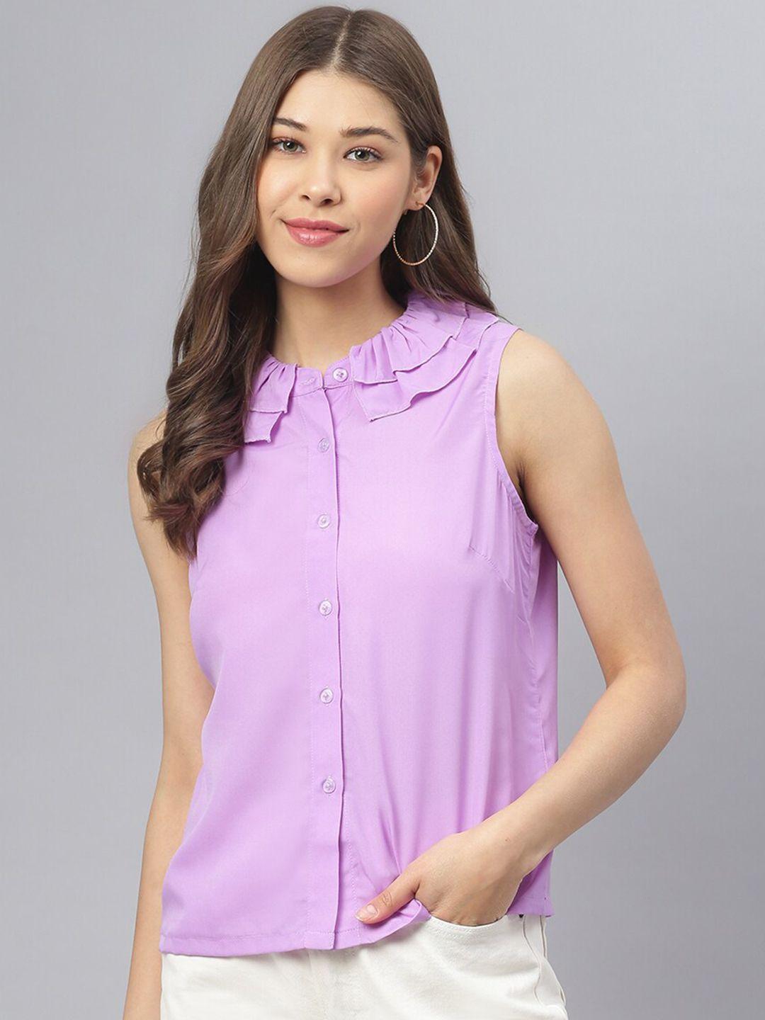 deebaco women lavender ruffled neckline relaxed shirt