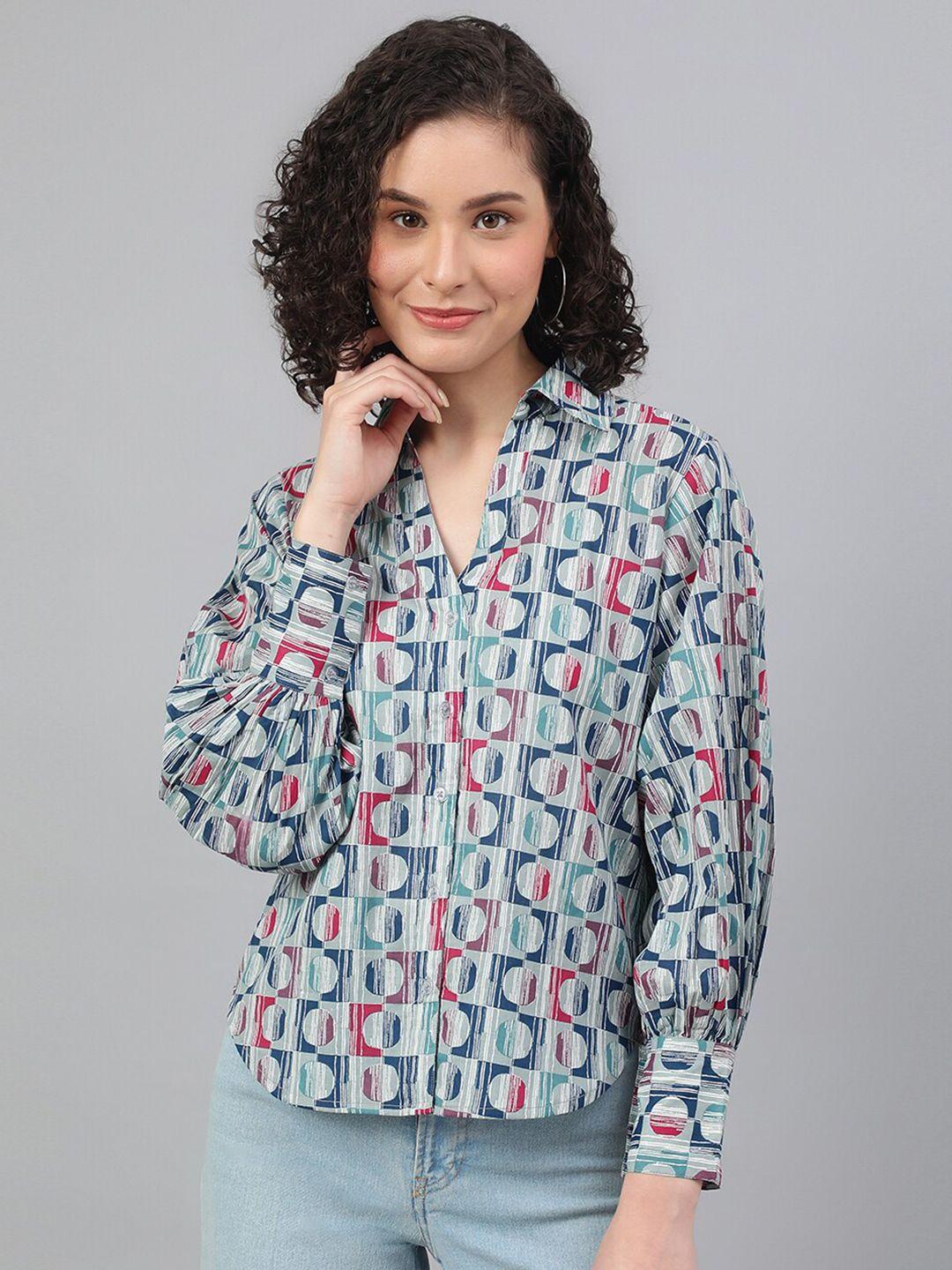 deebaco women multicoloured premium geometric printed cotton casual shirt
