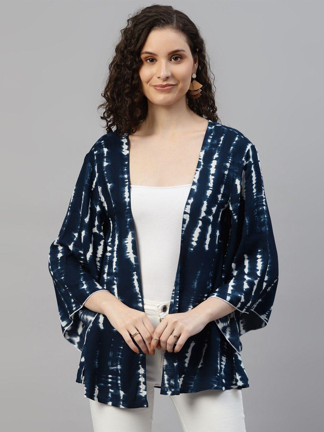 deebaco women navy blue & white printed shrug