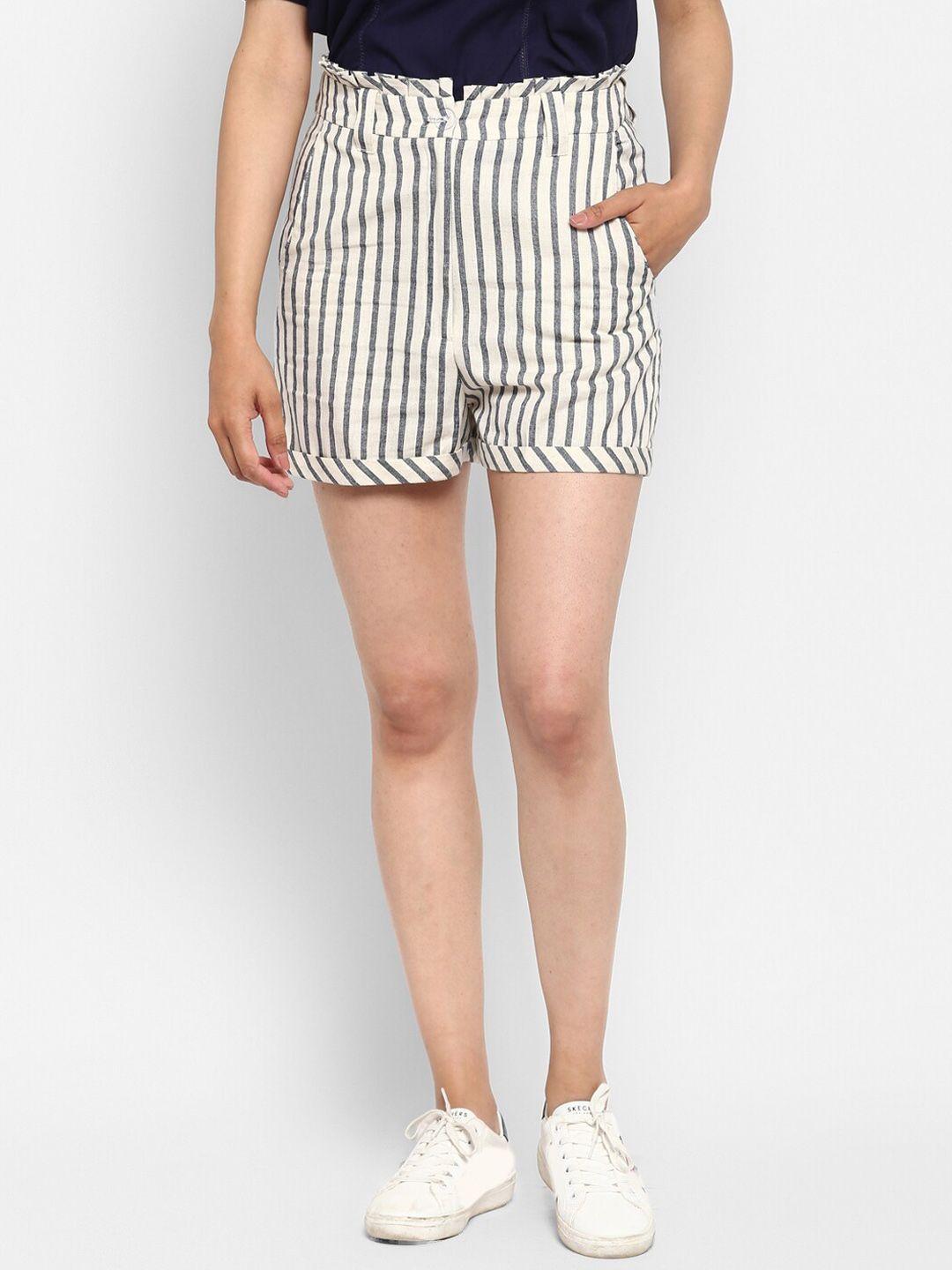 deebaco women off white striped mid-rise hot pants