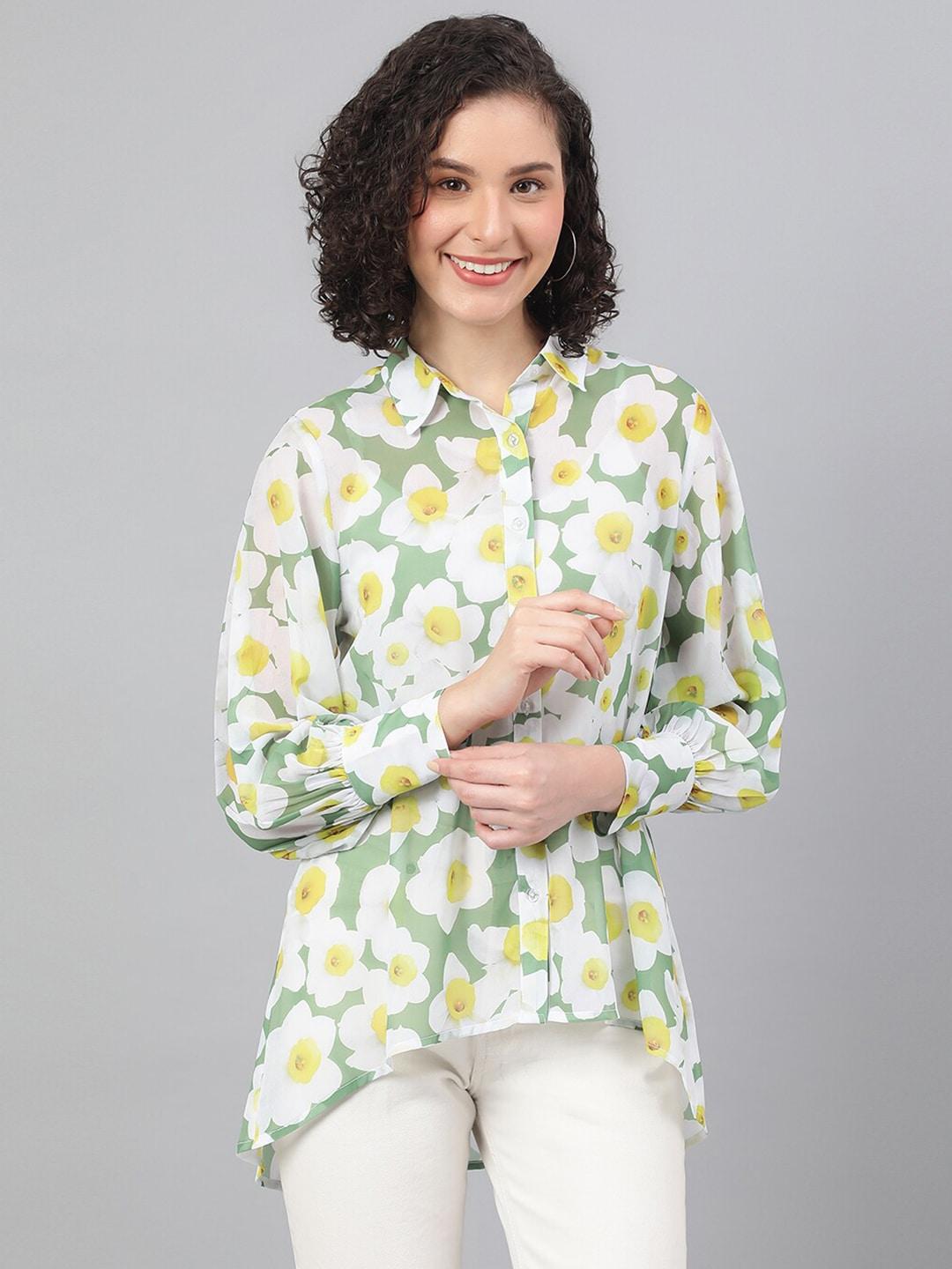 deebaco women olive green premium floral printed casual shirt