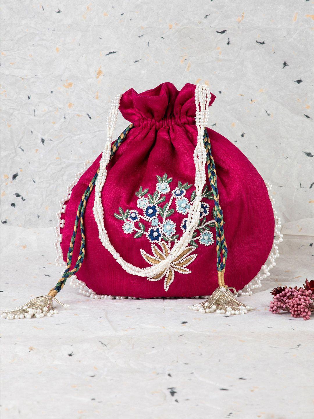 deebaco women pink embroidered potli bag