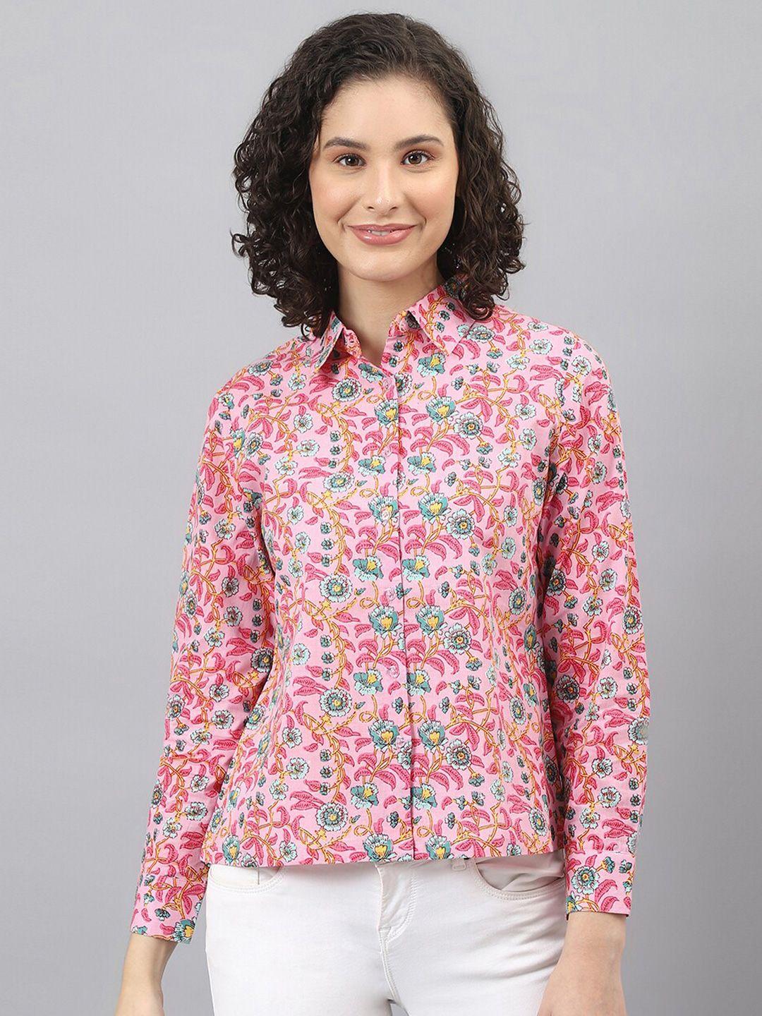 deebaco women pink premium floral printed cotton casual shirt