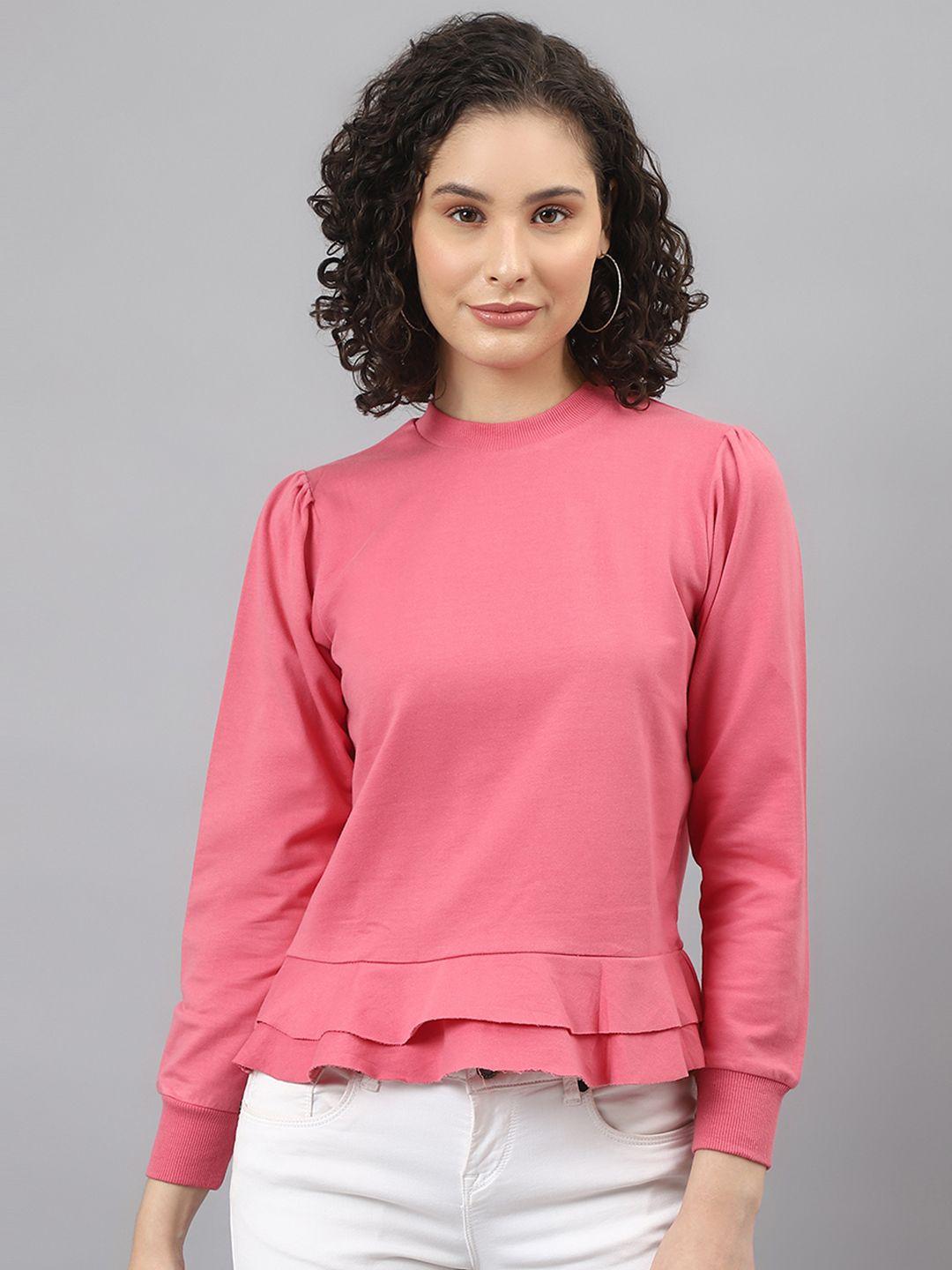 deebaco women pink sweatshirt with ruffles