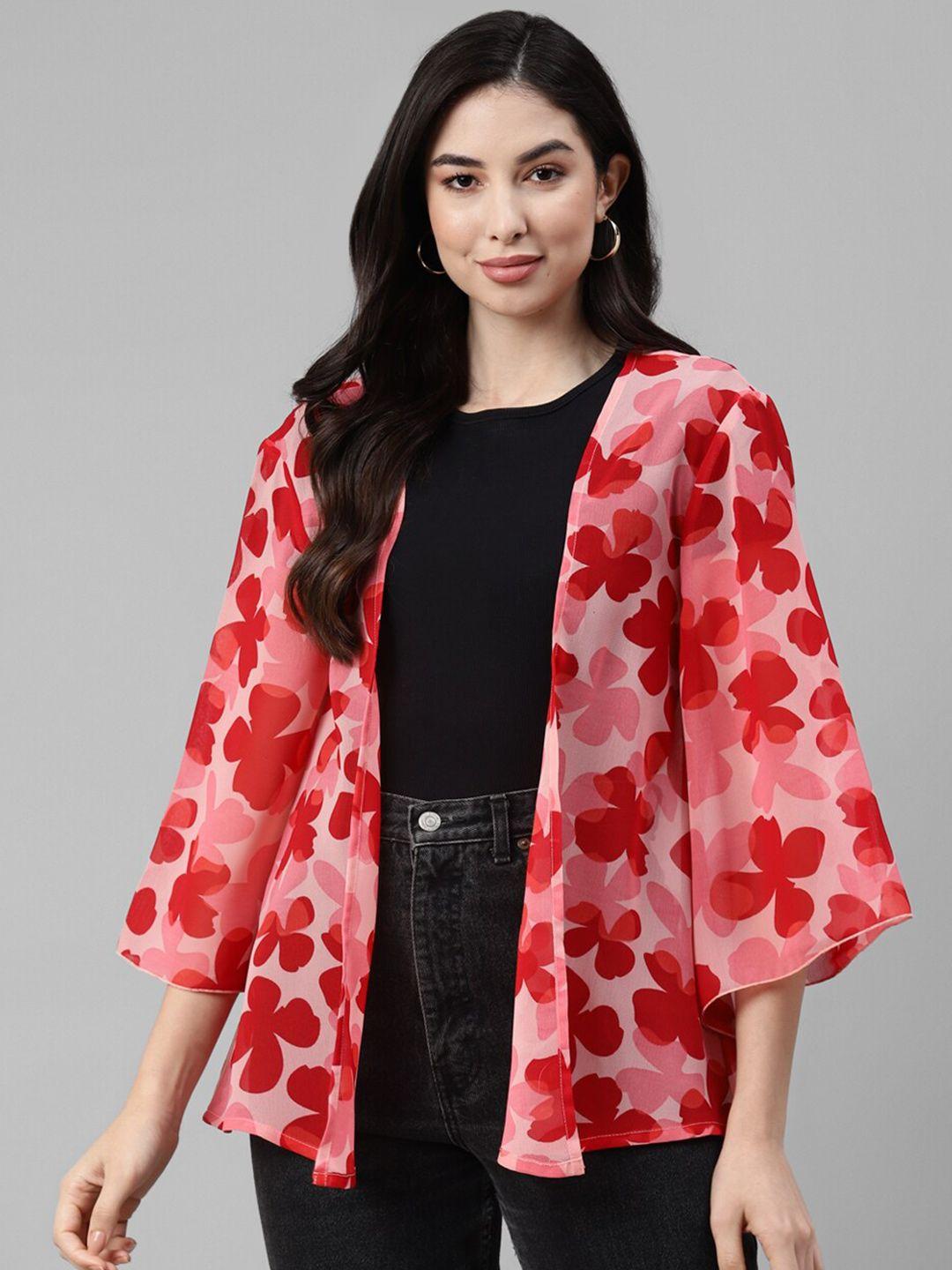 deebaco women red & pink printed shrug