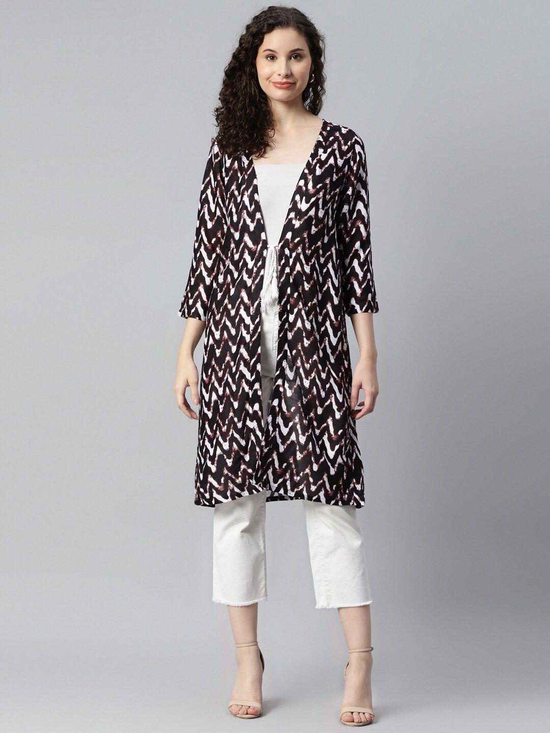 deebaco zig-zag printed longline tie-up shrug