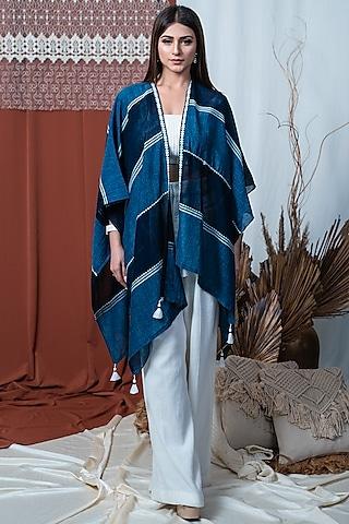 deep turquoise & dark navy blue striped kimono