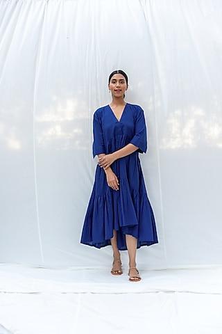 deep blue asymmetrical tiered dress